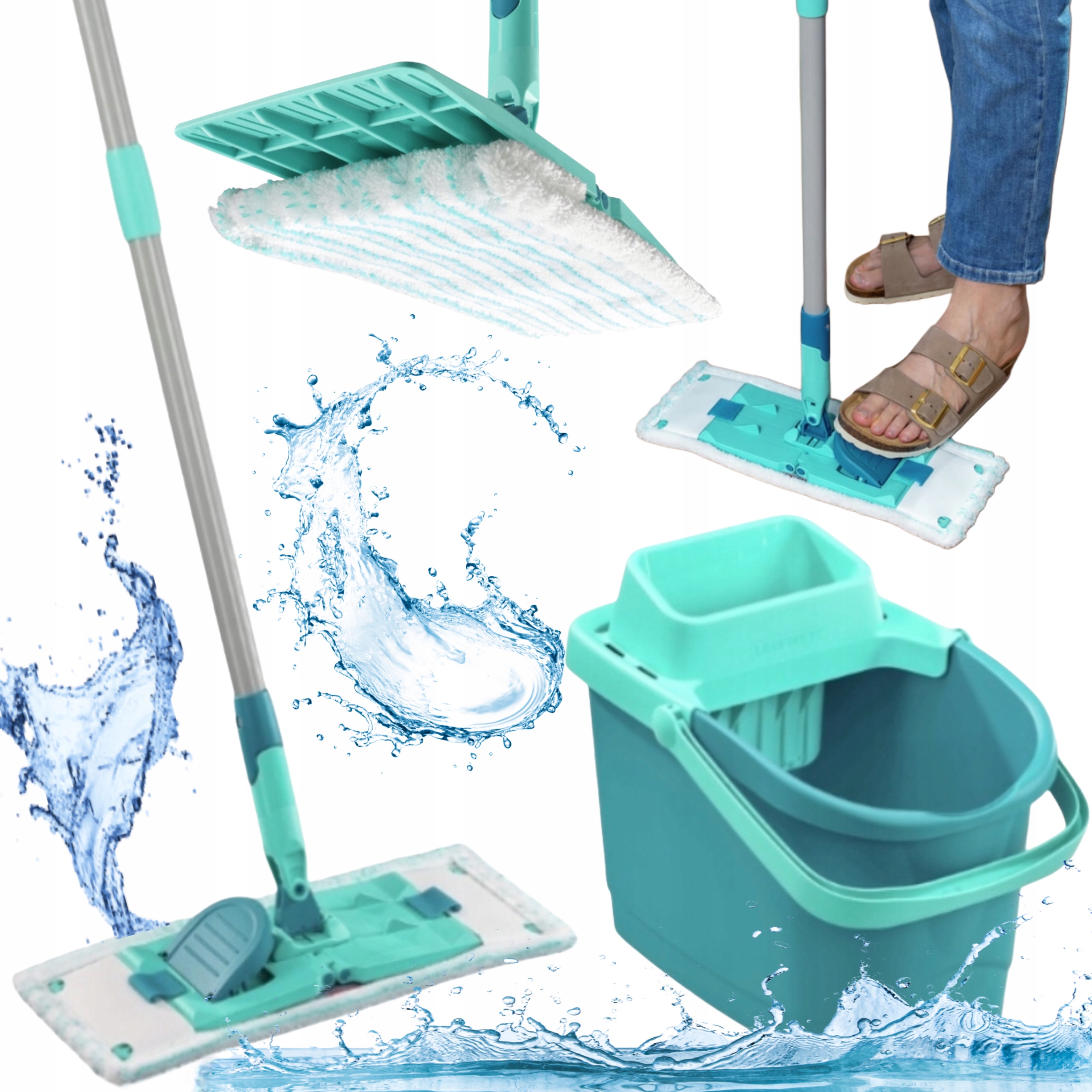 Levně Mop S Kbelíkem Leifheit Plochý Powerclean 33CM Mop Kbelík Návlek Bonus!