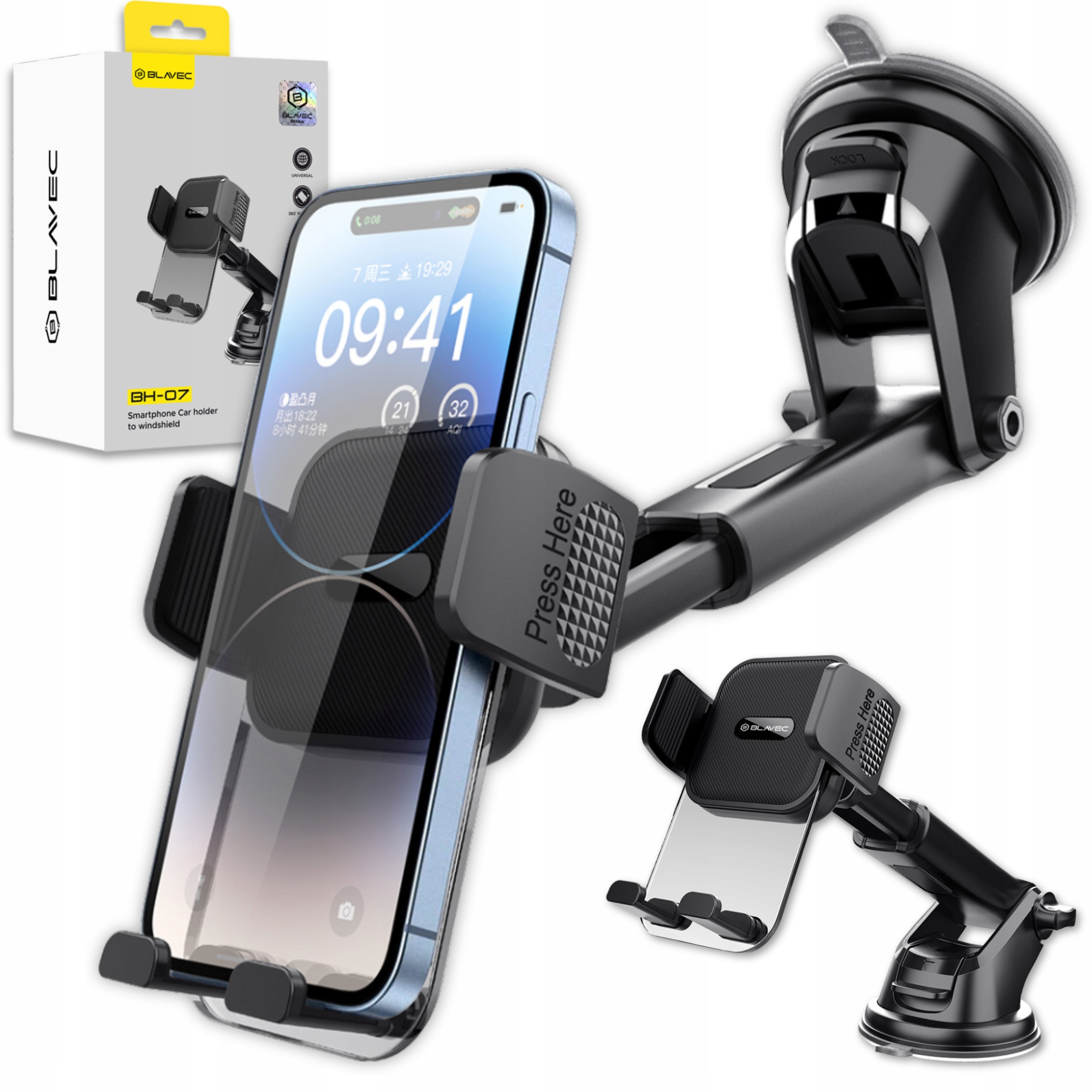 Blavec Uchwyt Samochodowy BH-07 do szyby deski (BH07-WSB) czarny