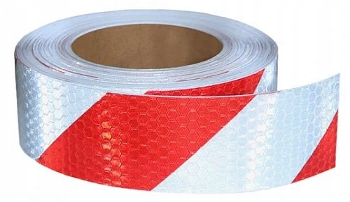 TAŚMA ODBLASKOWA SAMOPRZYLEPNA rolka 25 metrów 25M x 5CM BIAŁO CZERWONA