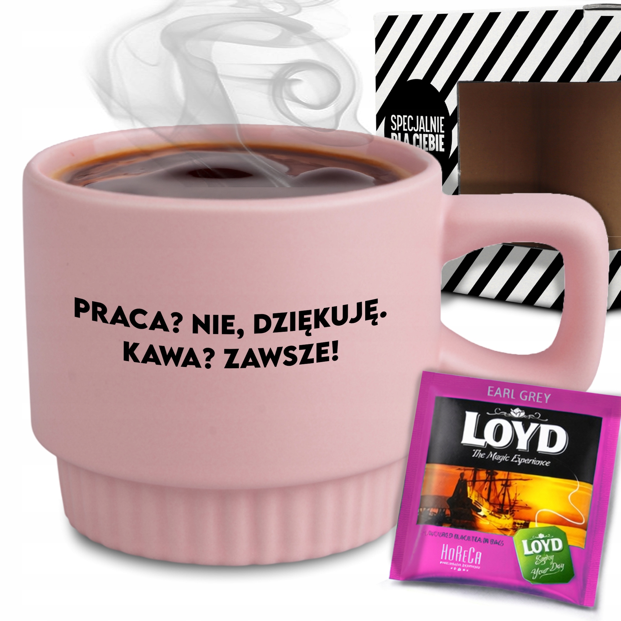 Ryhovaný Hrnček Sada Krabička Čaj Ružová Práca? Ďakujem! Káva? Vždy