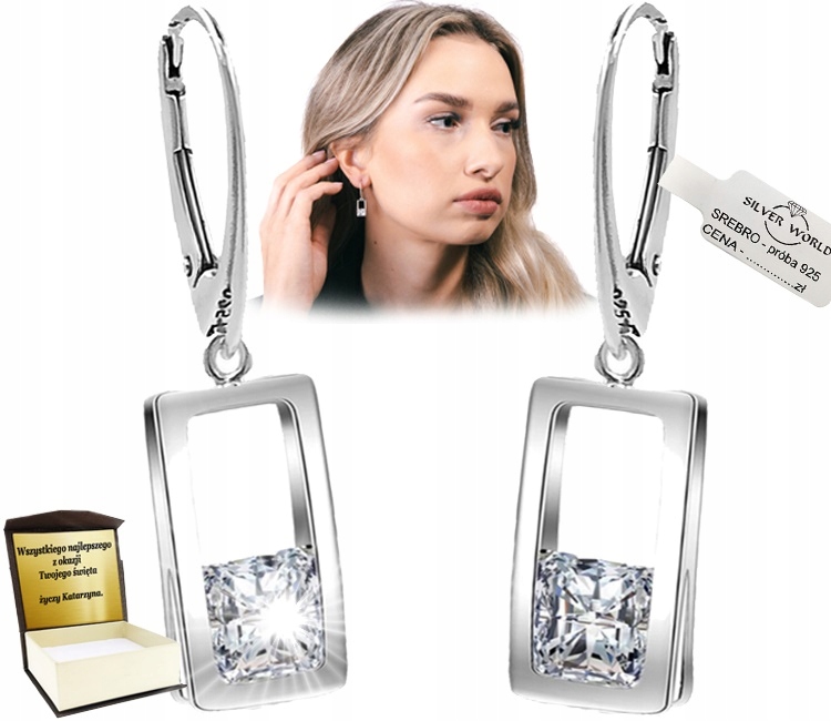 Stříbrné Náušnice 925 Dlouhé Závěsné. Zirkony Swarovski Gravírování Bonus