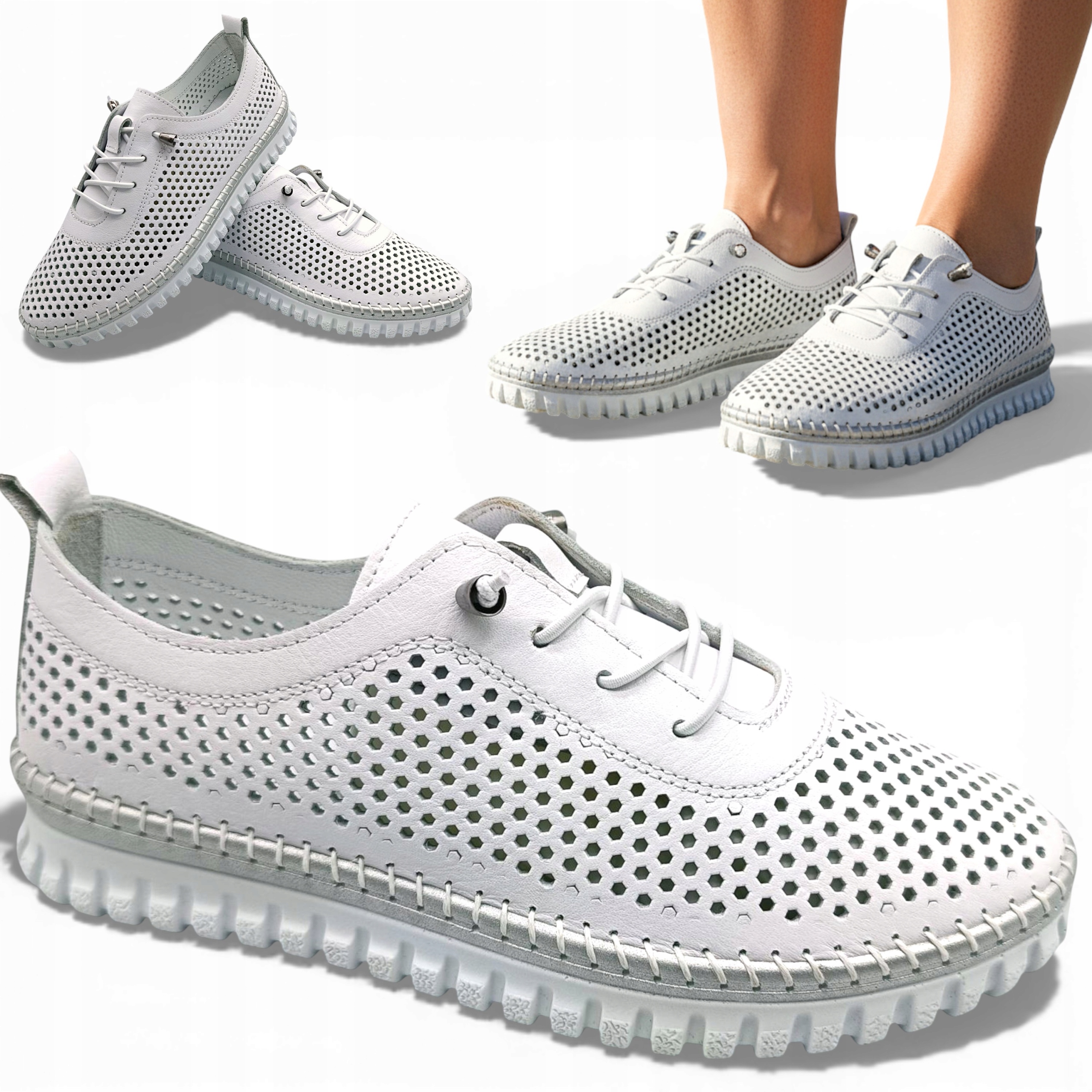 37 T.Sokolski Dámské boty Přírodní Kůže Prodyšné Letní Nazouvací Bílé