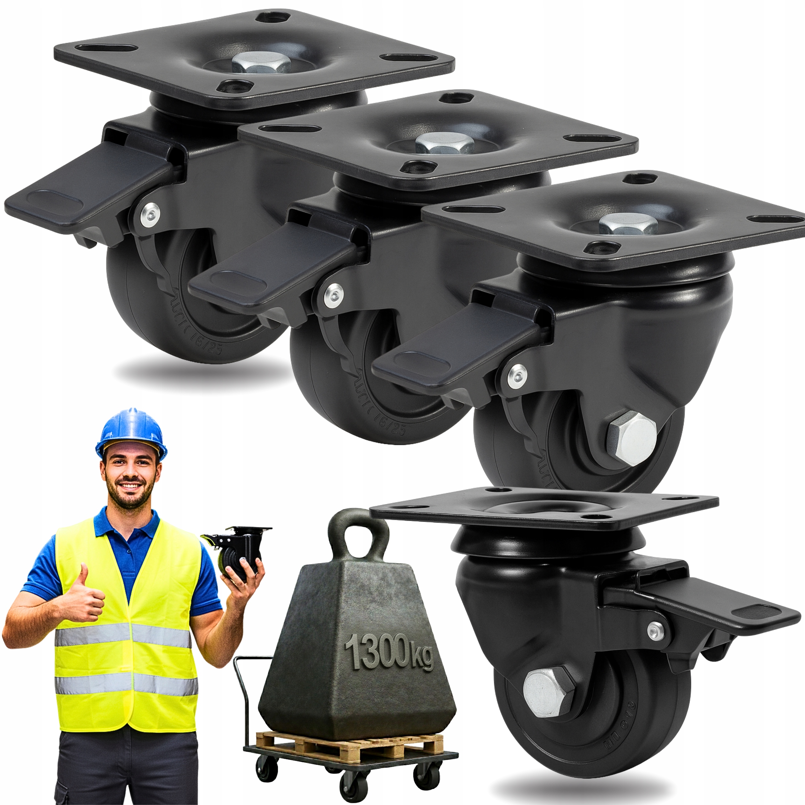 Kolečka 50 mm Otočná s Brzdou Set 4ks pro Velké Zatížení 1300KG Silné