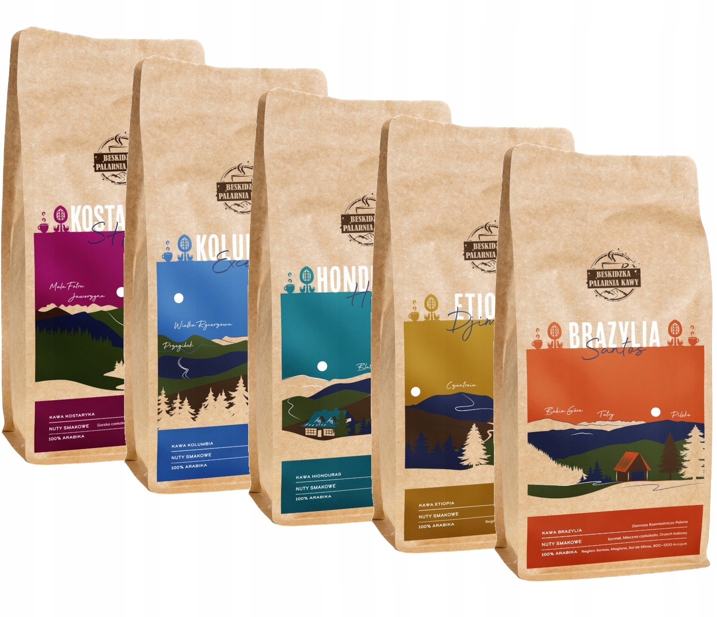 Levně Káva Brazílie Etiopie Honduras Kolumbie Kostarika 5x 1KG 100% Arabica