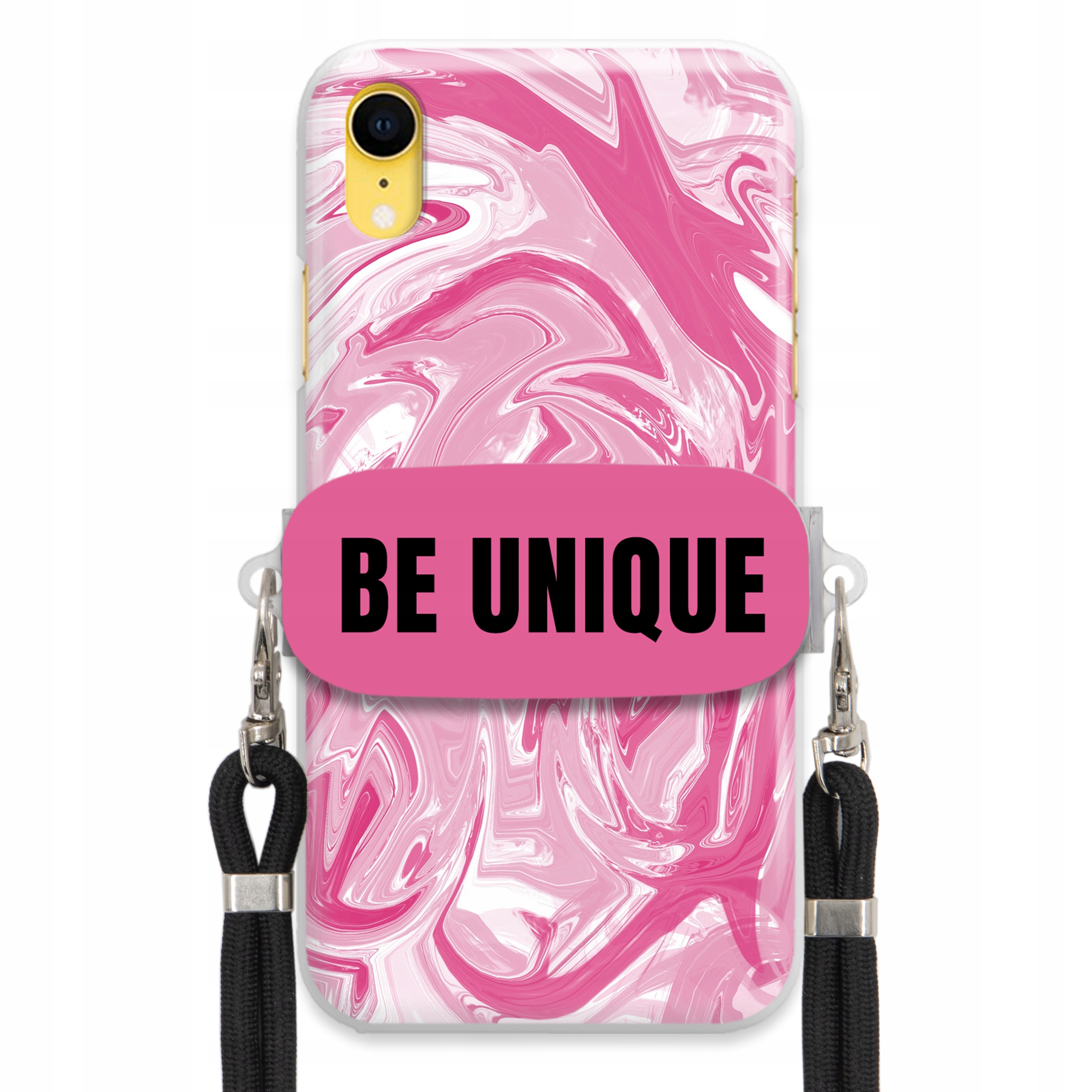 Puzdro pre iPHONE Xr Puzdro držiak šnúrka Čierna ružová Mramor Unique