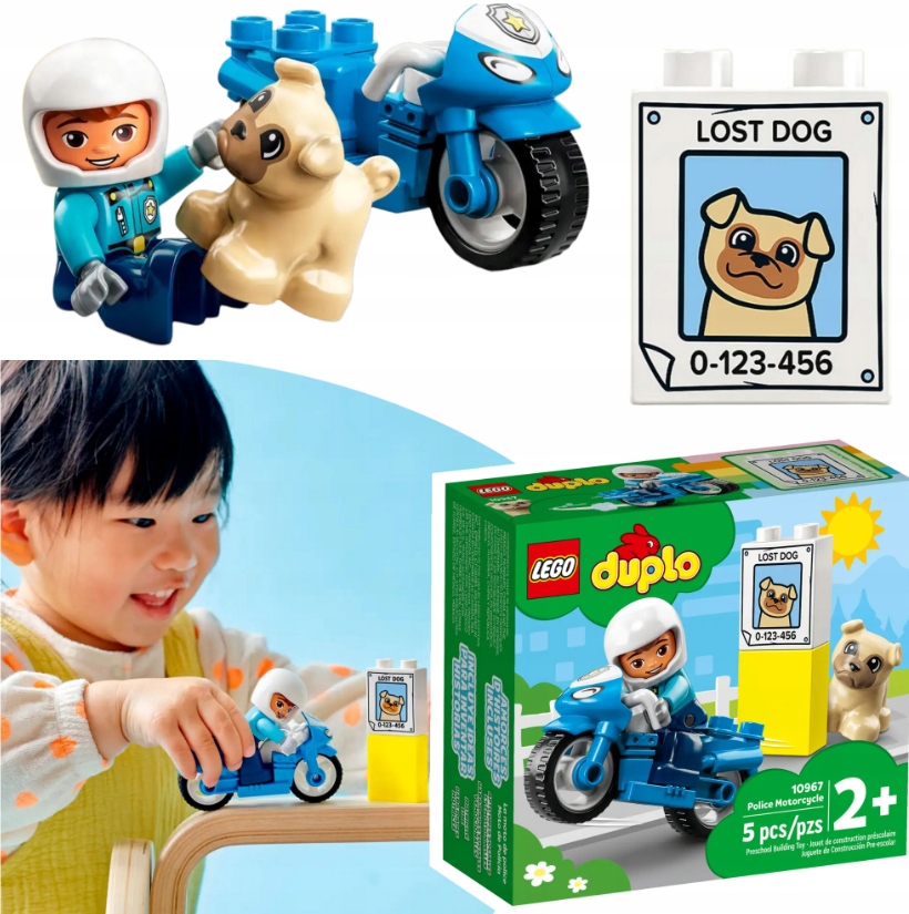 Lego Duplo Motocykl Motor Policyjny Skuter Policja Policjant Figurka Zestaw