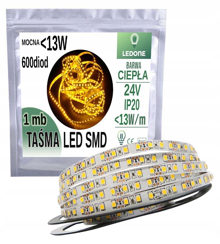 

Taśma Led Smd 24V 13W 600 diod IP20 ciepła 1mb