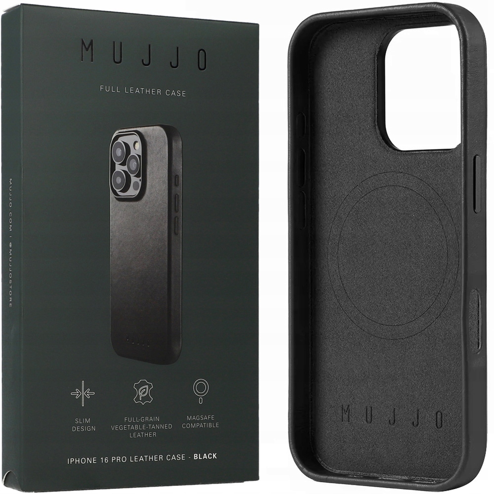 Pouzdro na iPhone 16 Pro, Mujjo ochranné kožené pouzdro na telefon pro MagSafe