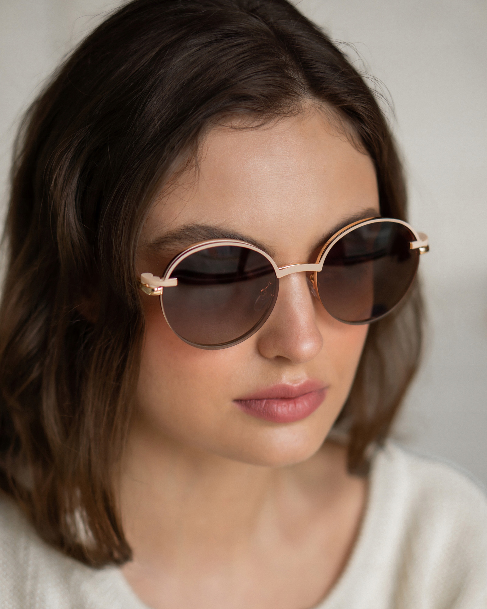 OKULARY OKRĄGŁE ZERÓWKI NAKŁADKA PRZECIWSŁONECZNA Odcień ecru