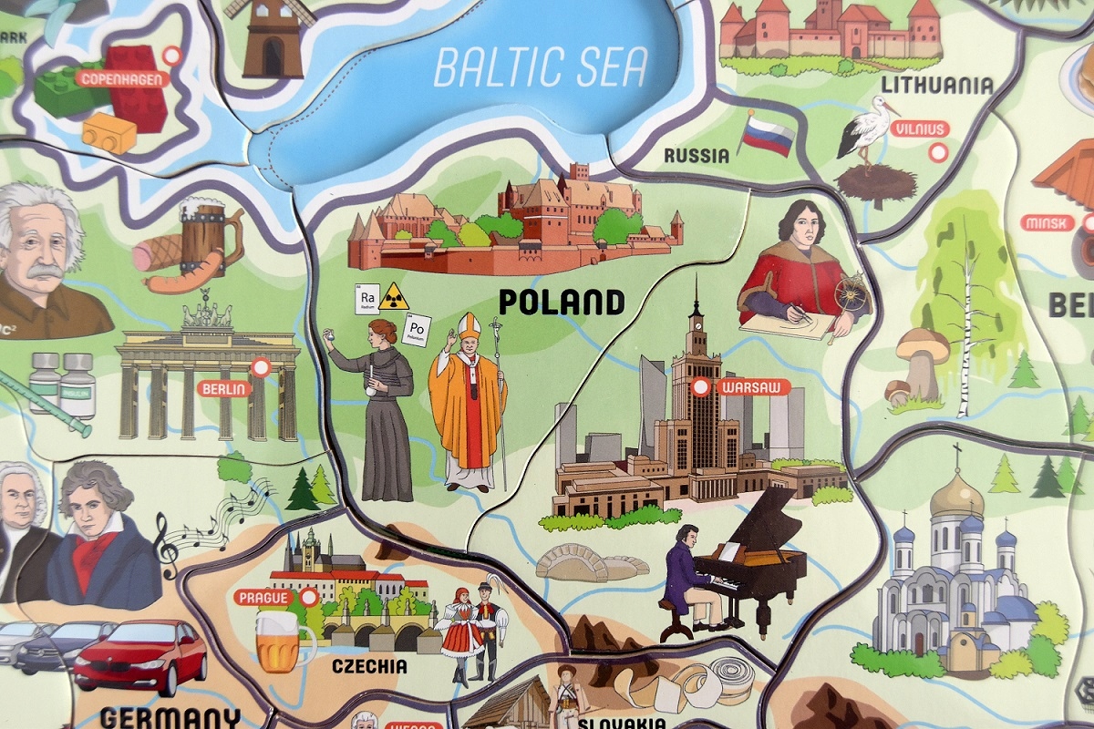 Dla dzieci Tablica edukacyjna Mapa Europy Woody Materiał drewno