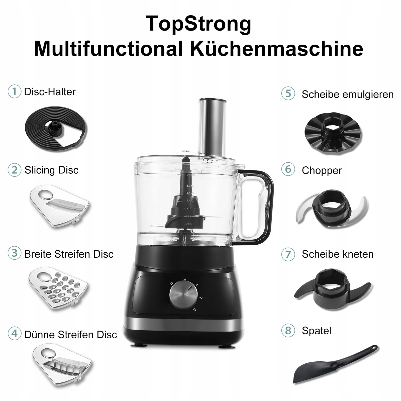TOPSTRONG Robot Kuchenny 800W 2L Czarny 3 Prędkości Robot Wielofunkcyjny — miniatura 2