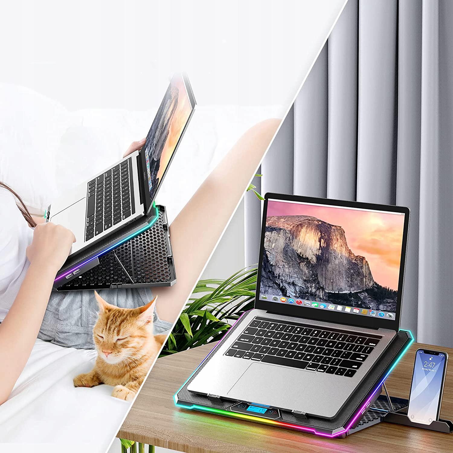 PODSTAWKA PODKŁADKA CHŁODZĄCA POD LAPTOPA RGB Kąt nachylenia 10-45°