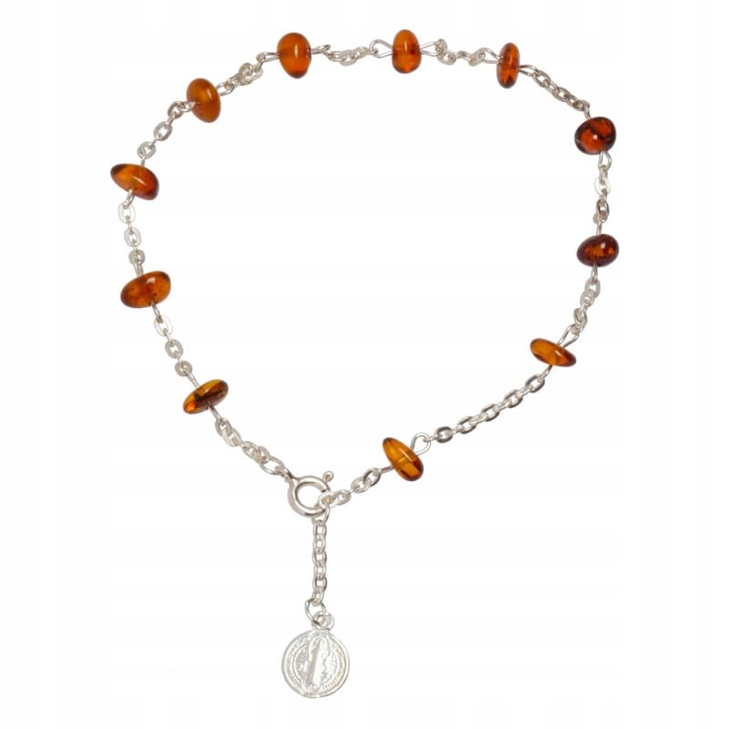 Stříbrný růženec na ruku náramek kameny přírodní jantar Benedikt