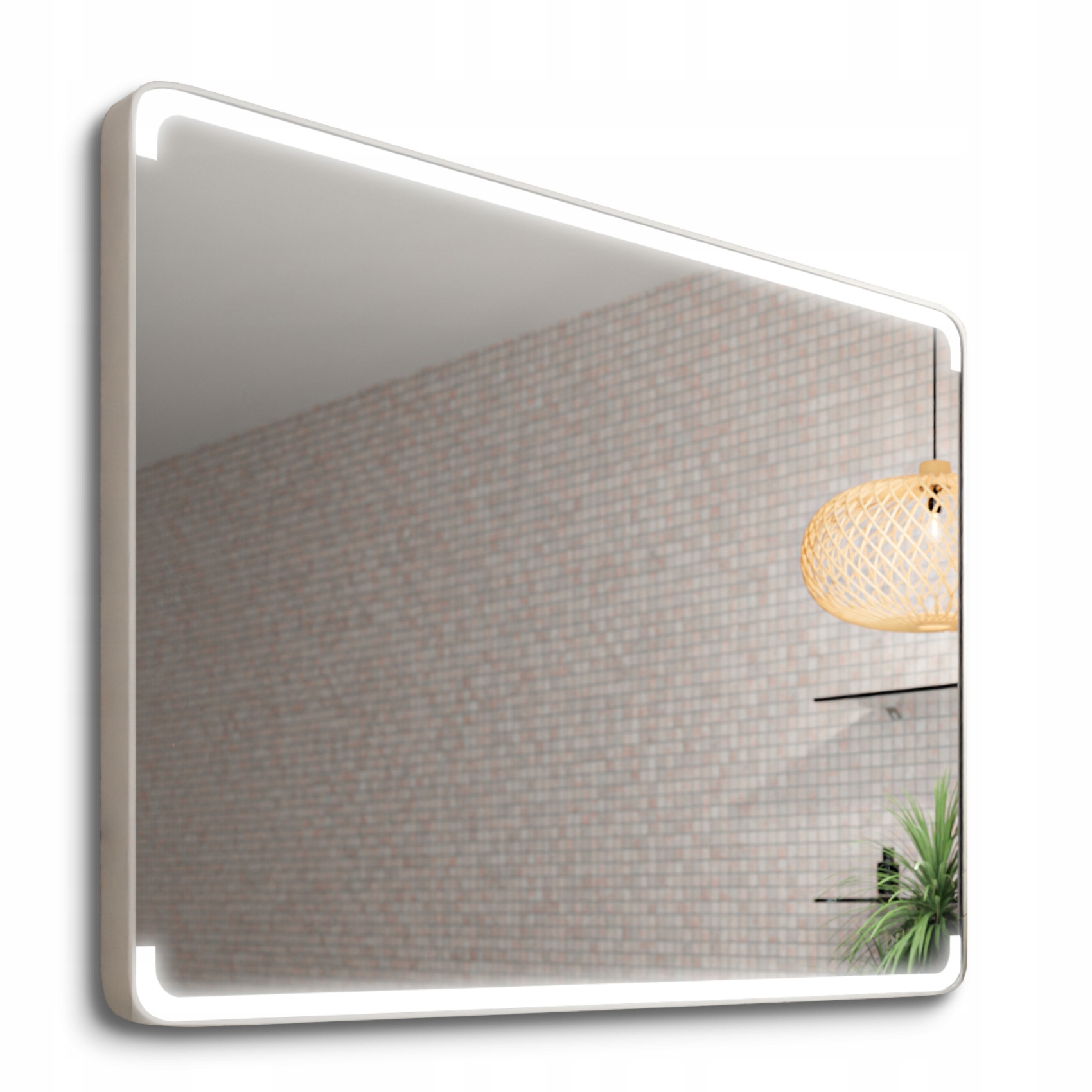 Zaoblené Obdĺžnikové Zrkadlo 140x70 Hliníková Rámka Loft Podsvietená