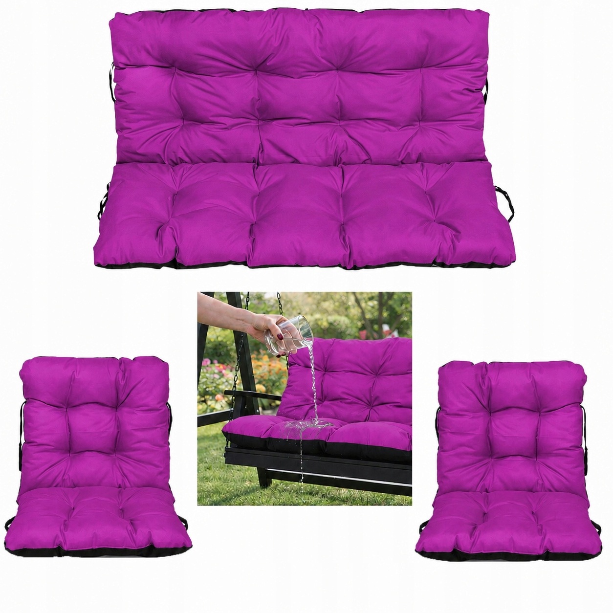 Sada Vodotesných záhradných vankúšov 140x60x50 na hojdačku 2+1 Fuchsia