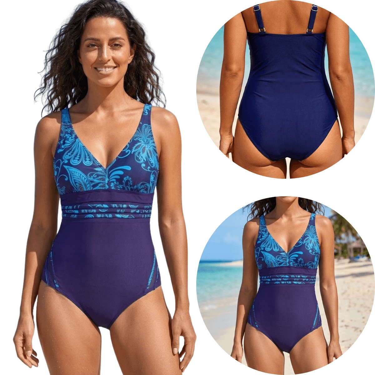 Jednodílné plavky s košíčky, modré, velikost 29744 3XL