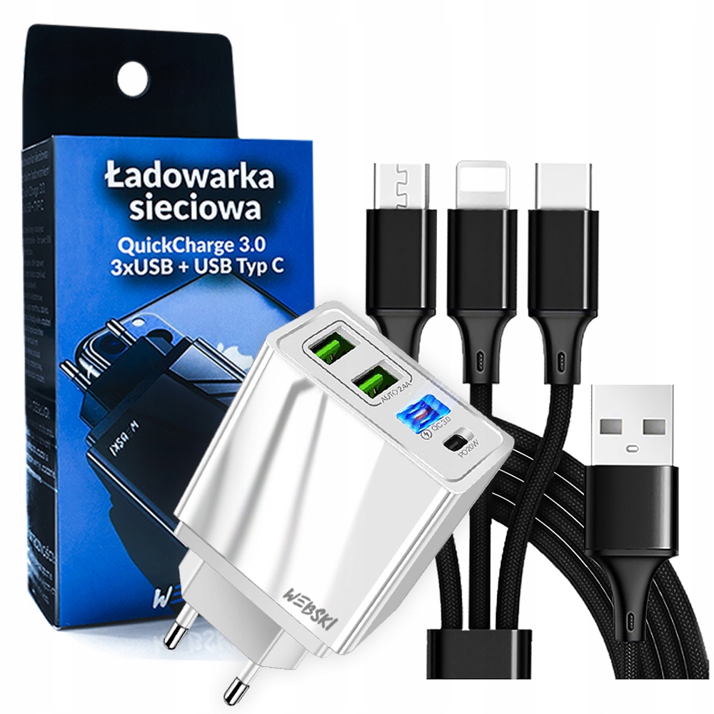 

Mocna Szybka Ładowarka Sieciowa 4USB do telefonu
