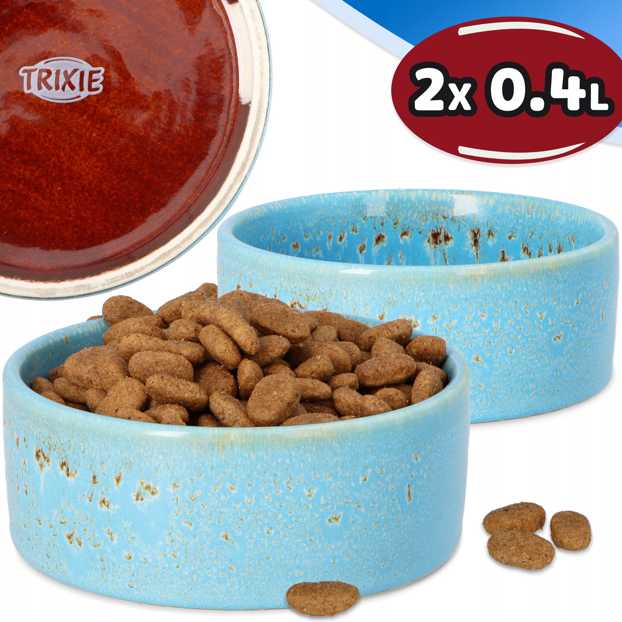 Levně 2x Miska Psa Štěňat 0,4 l Keramická miska Misky Vodu Ozdobný Kámen