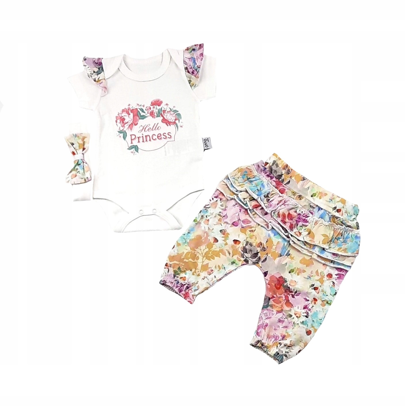 

Komplet 74 Body Krótki Rękaw +spodnie Opaska 6m+