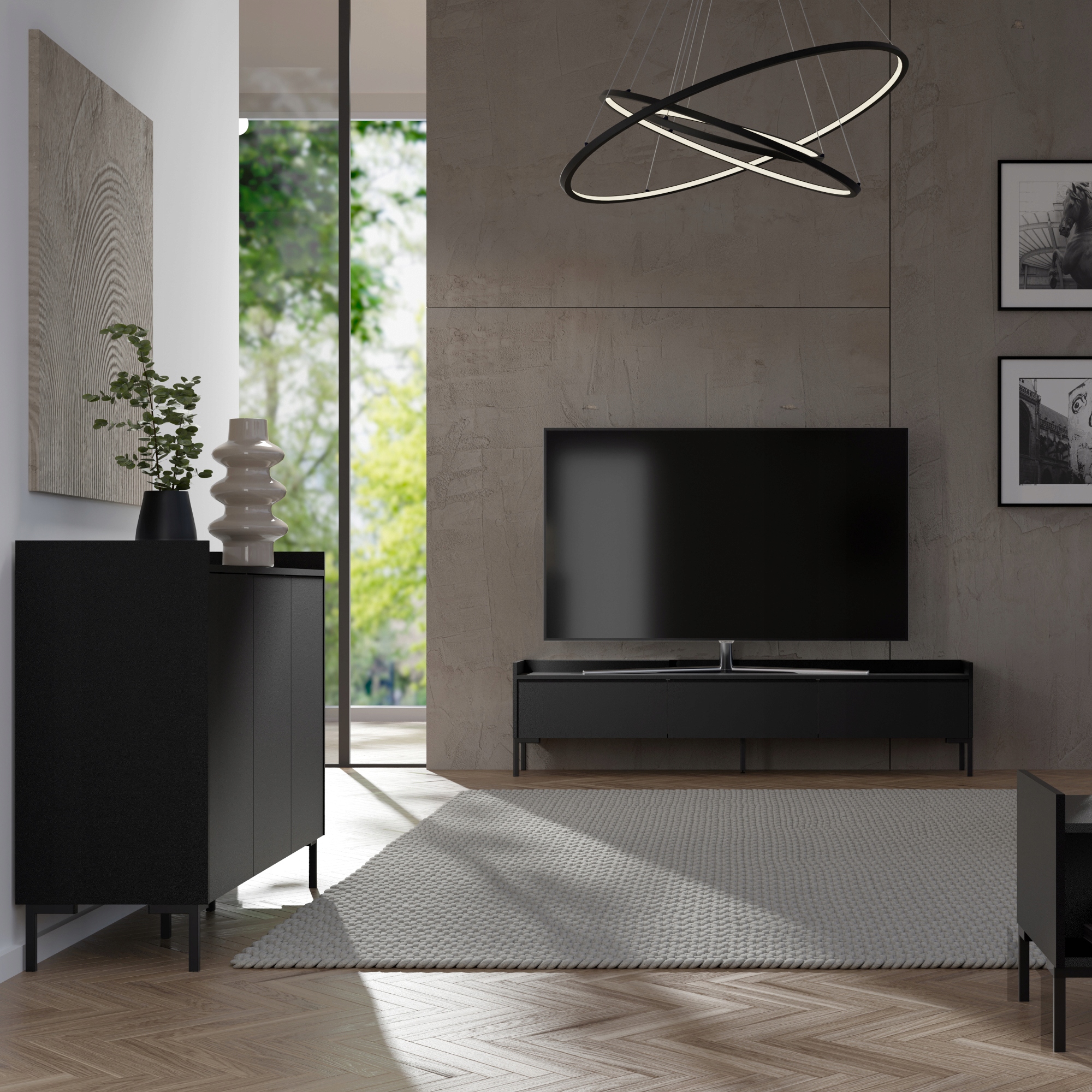 Komoda z drzwiami uchylnymi Liam 3D 150 Czarna