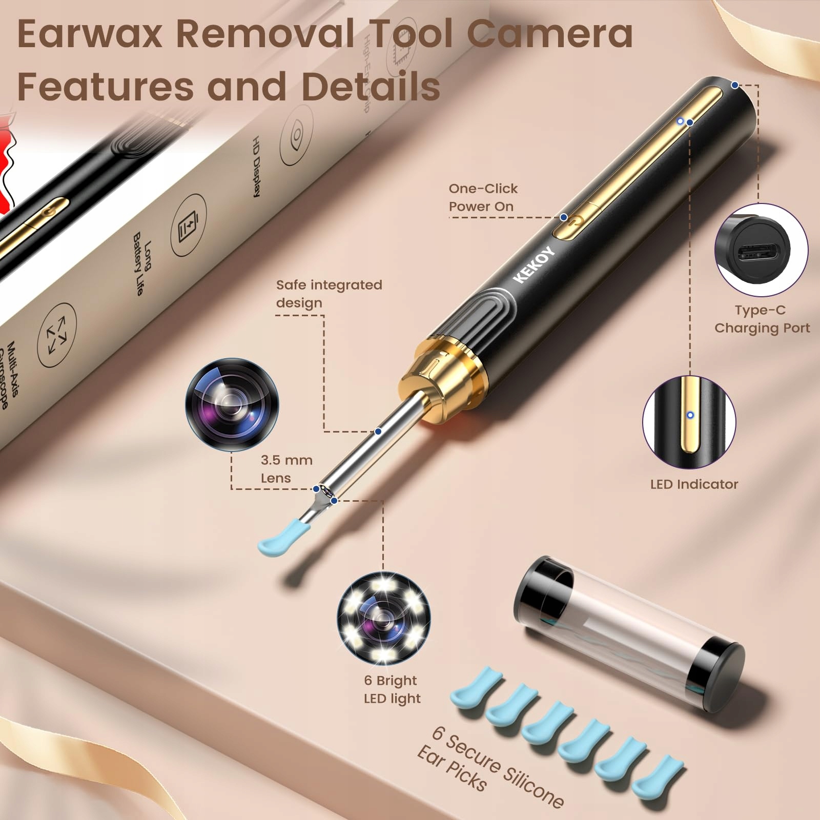 KEKOY P8 Usuwacz Woskowiny Kamera HD 1920P IP67 Wifi iOS Android — miniatura 4