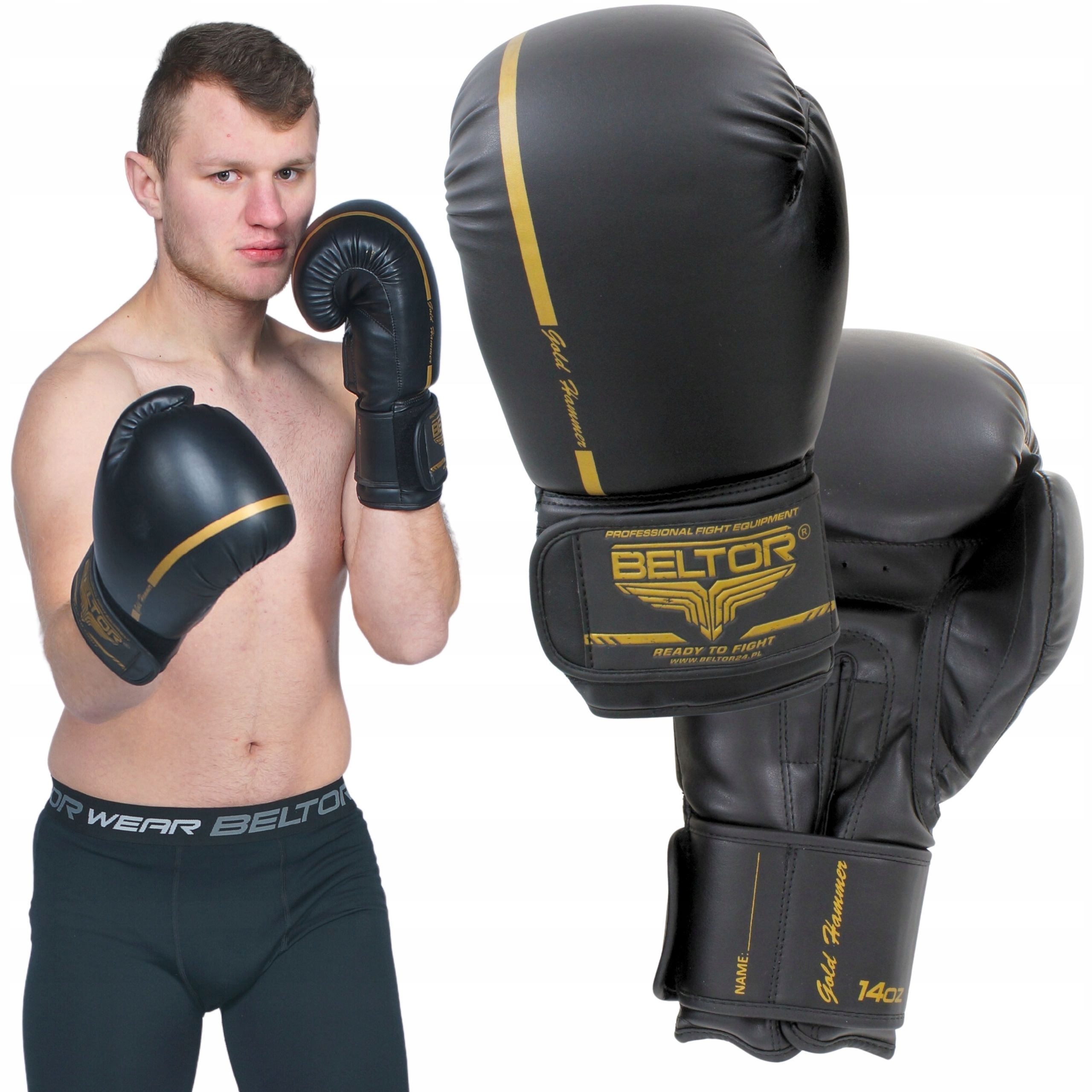 Beltor Rękawice Treningowe Bokserskie Sparingowe Do Boksu Gold Hammer 16OZ