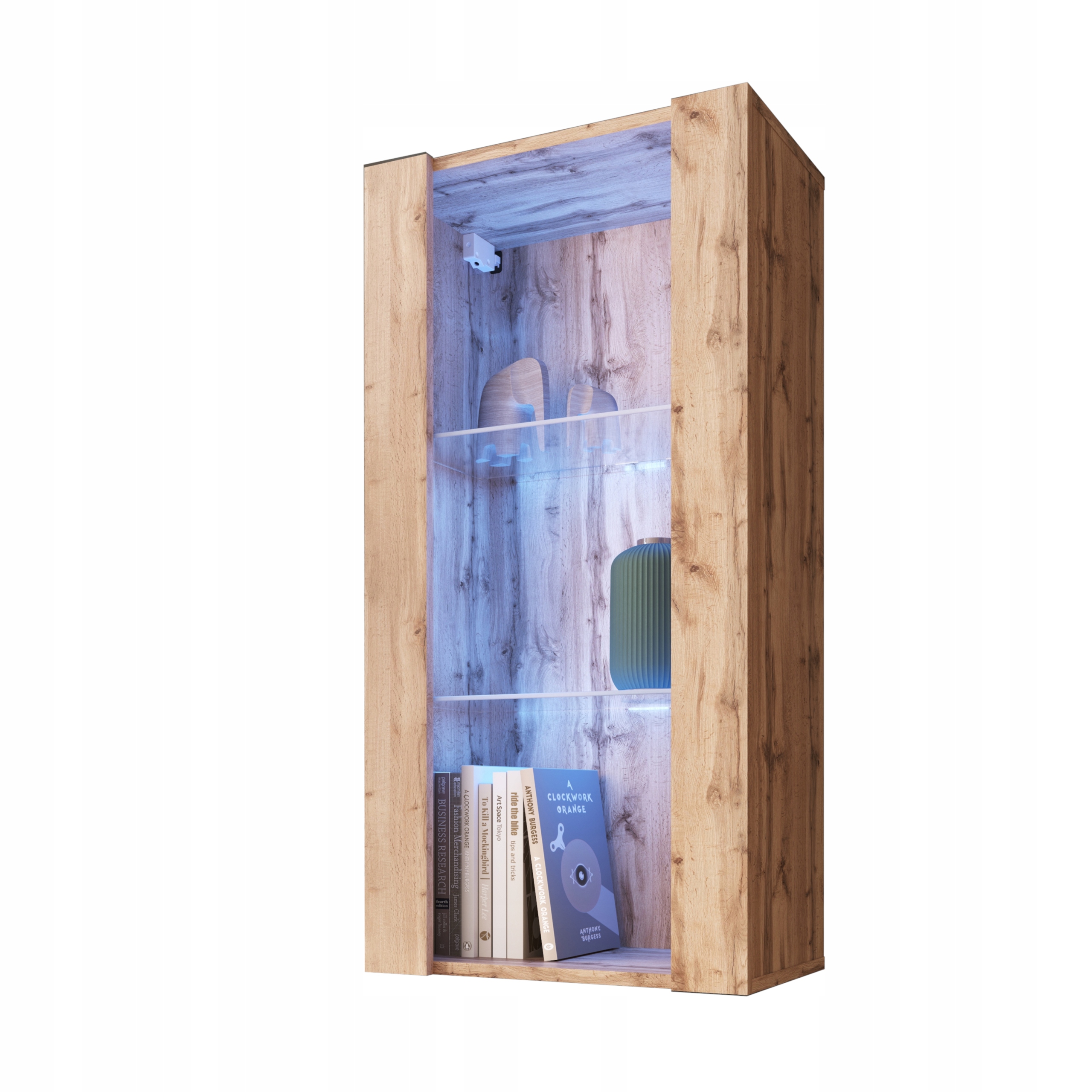 komodee Tivoli Závěsná vitrína Vertical 100 Dub Wotan Modrý Led
