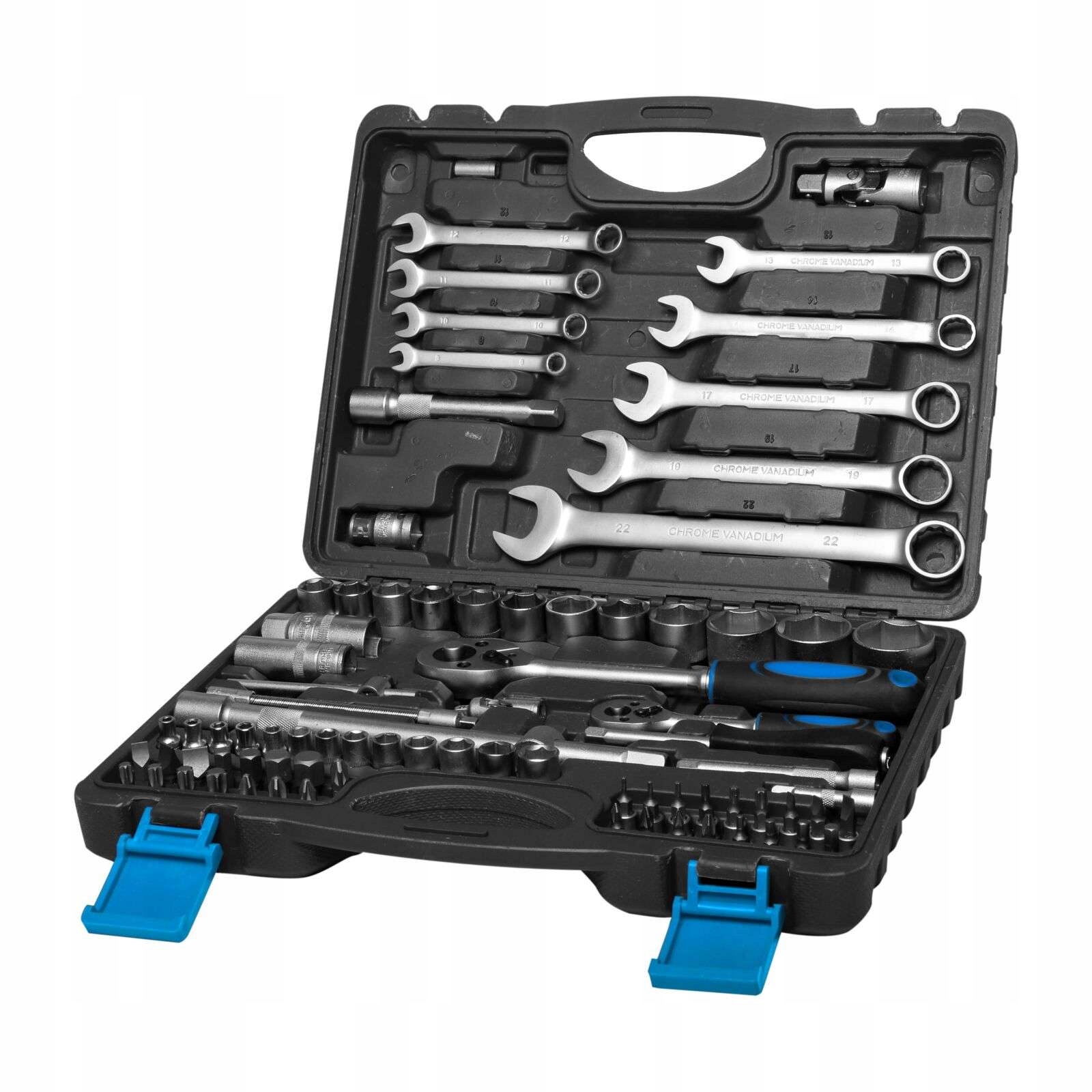 Zestaw klucze nasadowe 1/2" 1/4" 4-32mm, klucze płaskie 8-22mm -82 el.