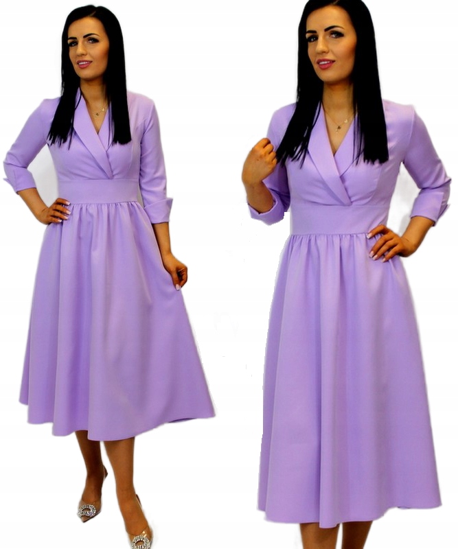 Dámské šaty na křtinové přijímání Svatební Hostina Elegantní Midi 3/4 Lila M