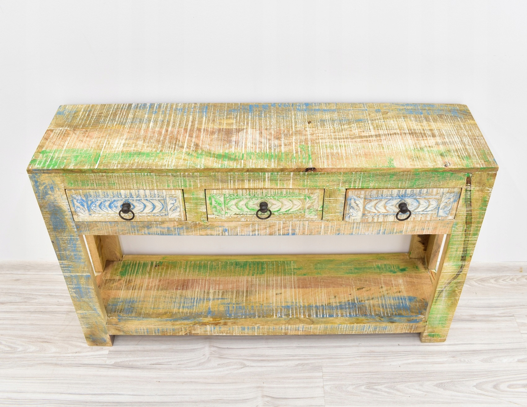 Konsola kolonialna indyjska lite drewno mango przecierana shabby chic Szerokość mebla 118 cm