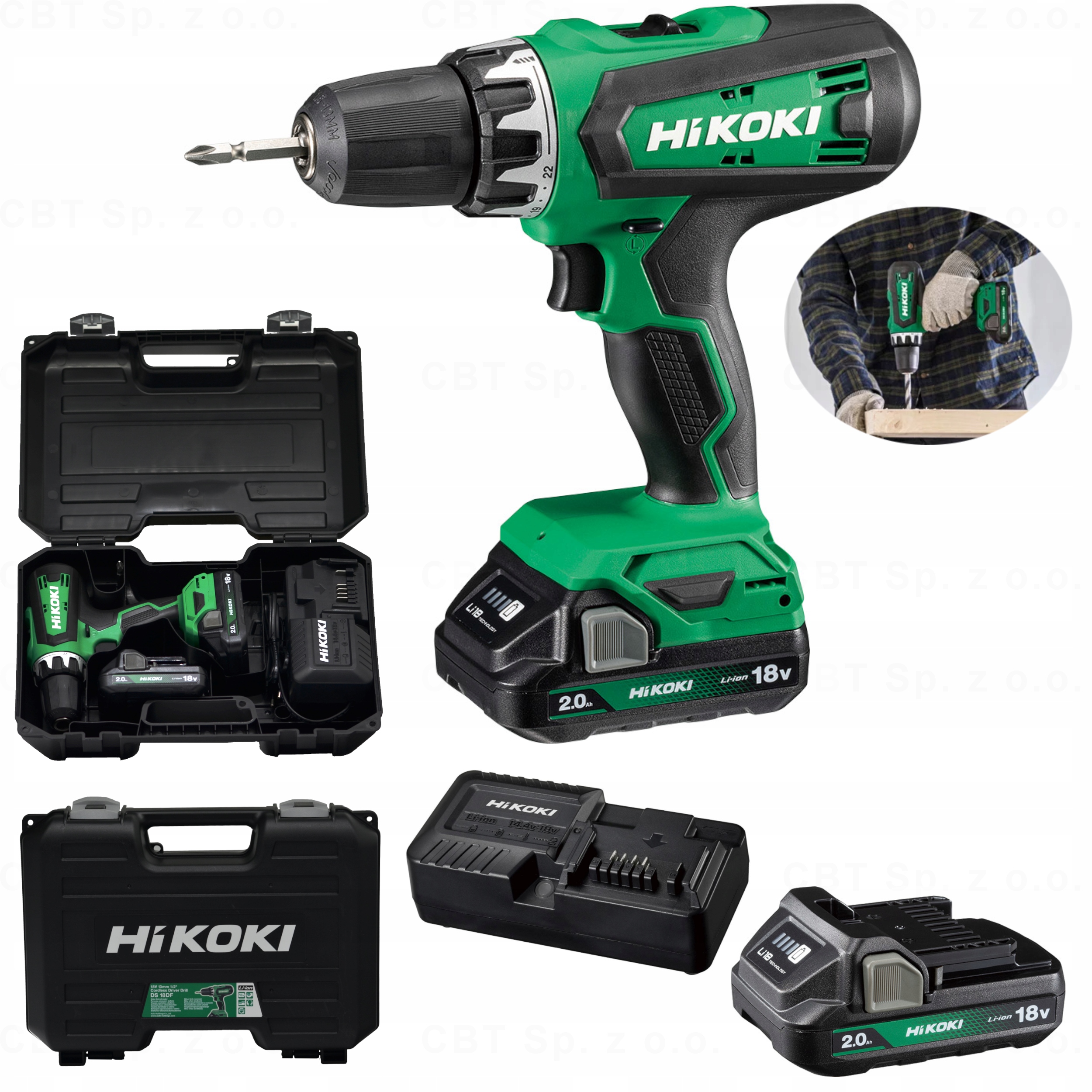 AKUMULATOROWA WIERTARKO-WKRĘTARKA 18V OSPRZĘT WALIZKA ŁADOWARKA 2X2,0AH