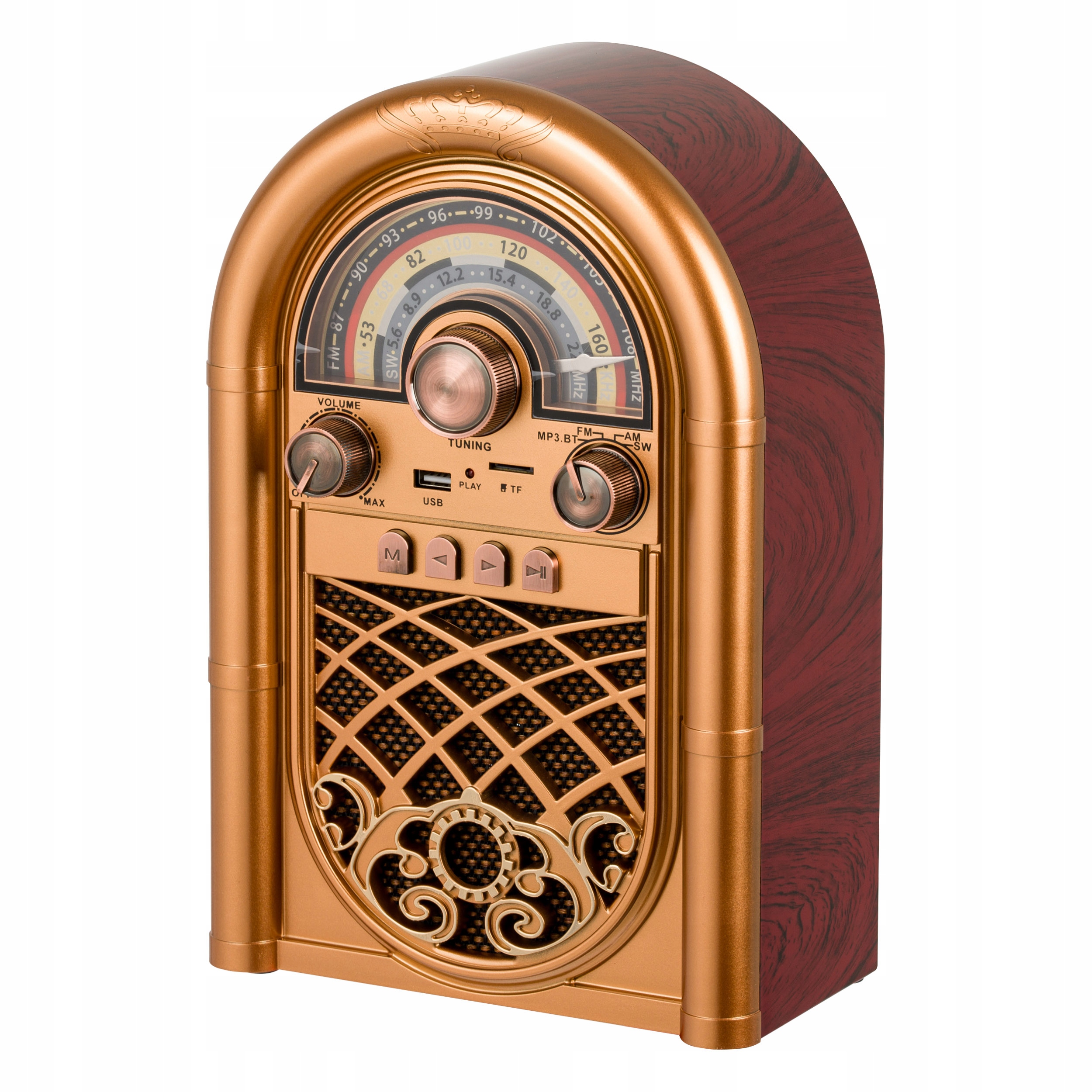 Radio Retro Szafa Grająca Powerbank 1200mAh USB Bluetooth microSD 1x18650 Kolor brązowy