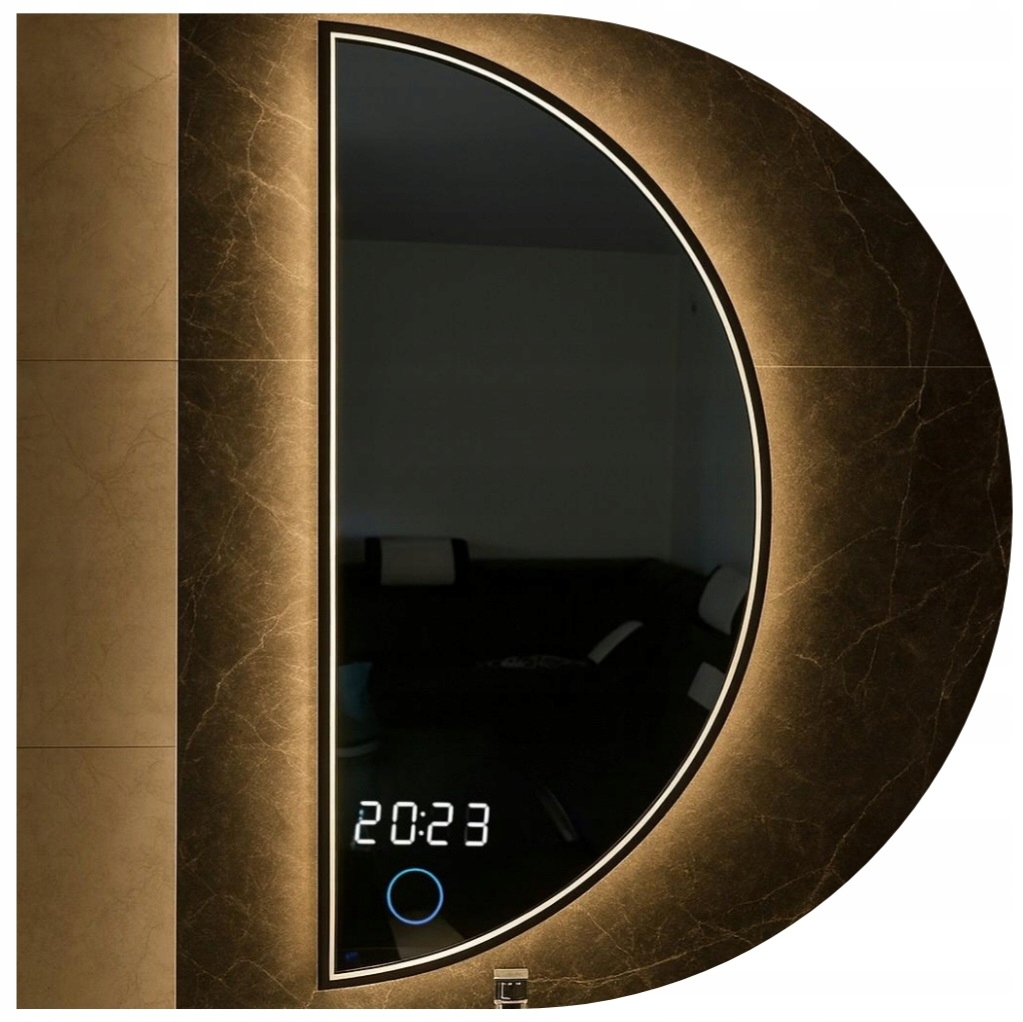 Polkruhové Zrkadlo Mesiac 90x45 Led Dotykový Vypínač Digitálne Hodiny