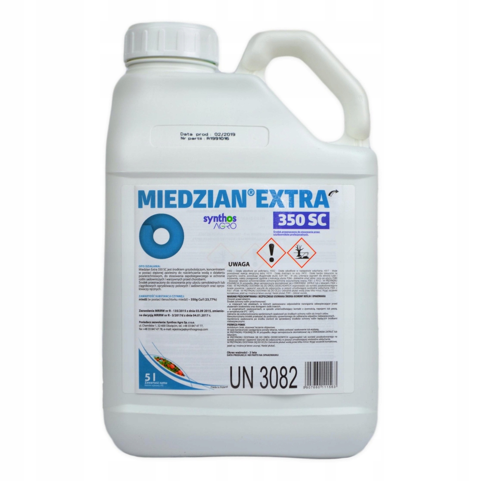 Miedzian Extra 350 Sc 5L Oprysk Grzybobójczy Kędzierzawość Liści Rak Parch