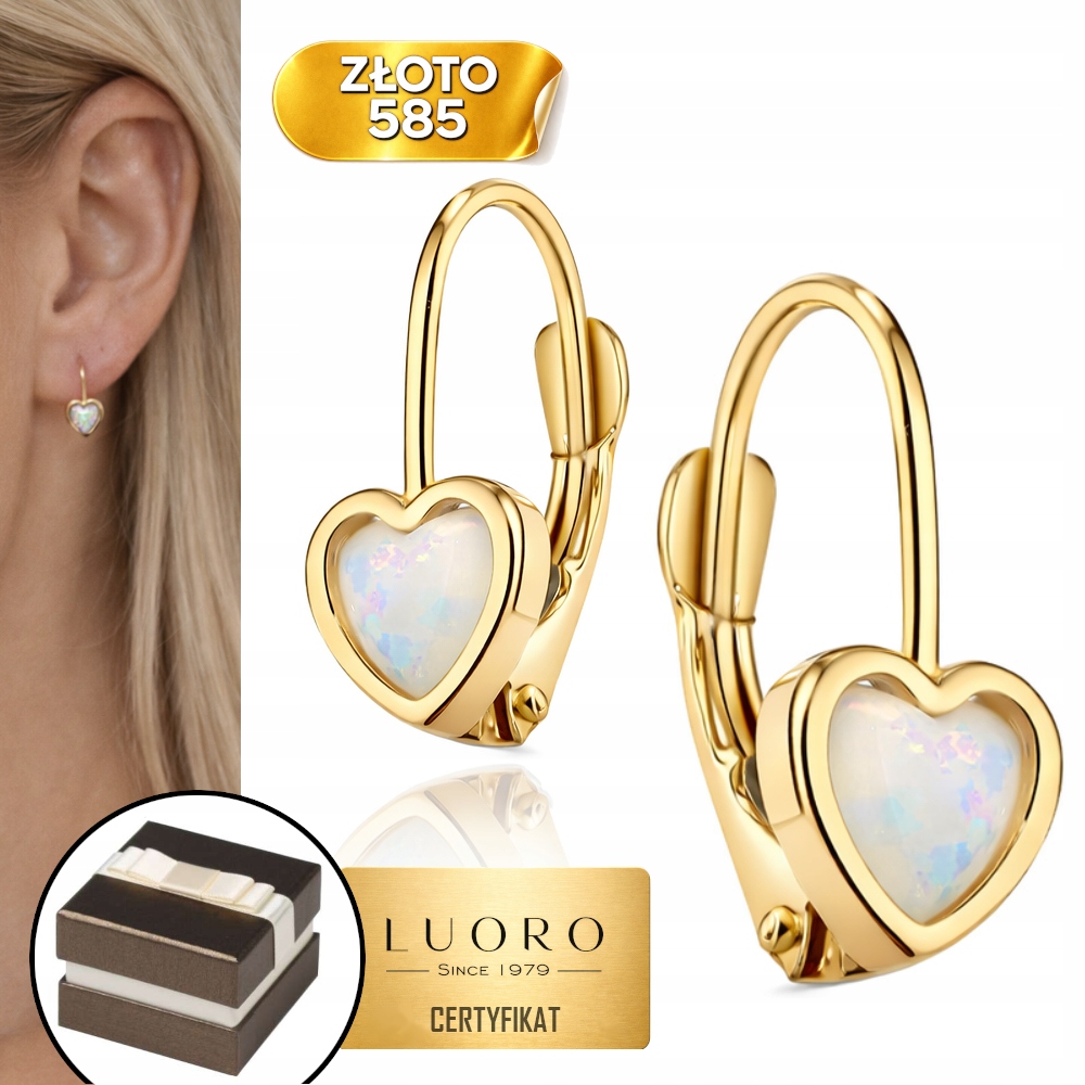 Náušnice Zlaté 585 14k Srdíčka S Opalitem Dárek