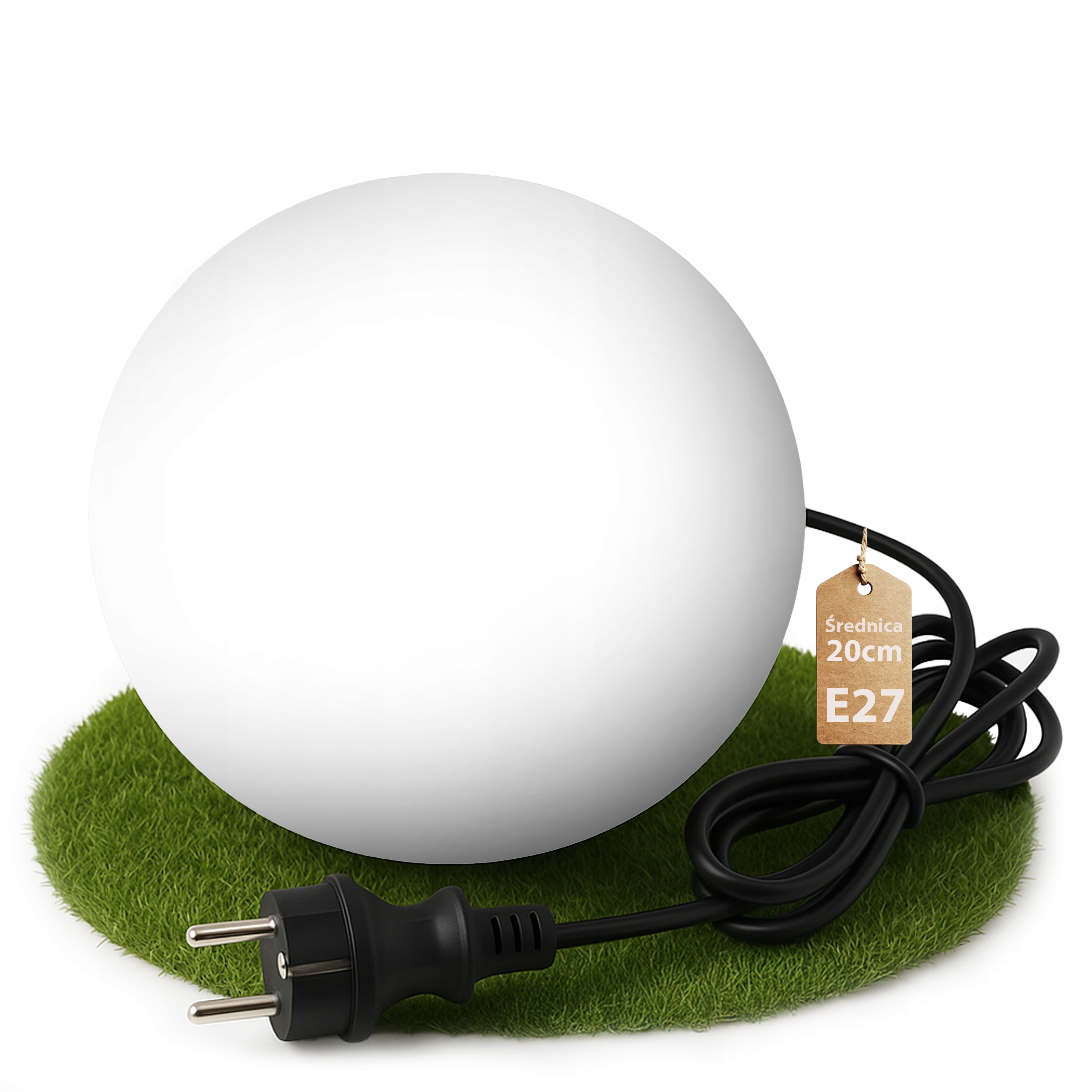 Lampa Ogrodowa Kula Do Ogrodu Led Biała Wbijana Przewód 230V E27 20cm IP65