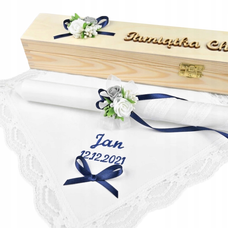 

Zestaw do Chrztu dla chłopca granatowy haft