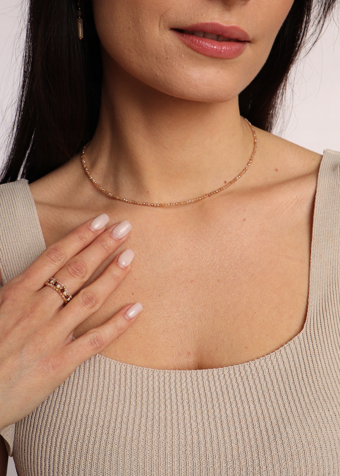 Náhrdelník zirkon šampaňský, pozlacený