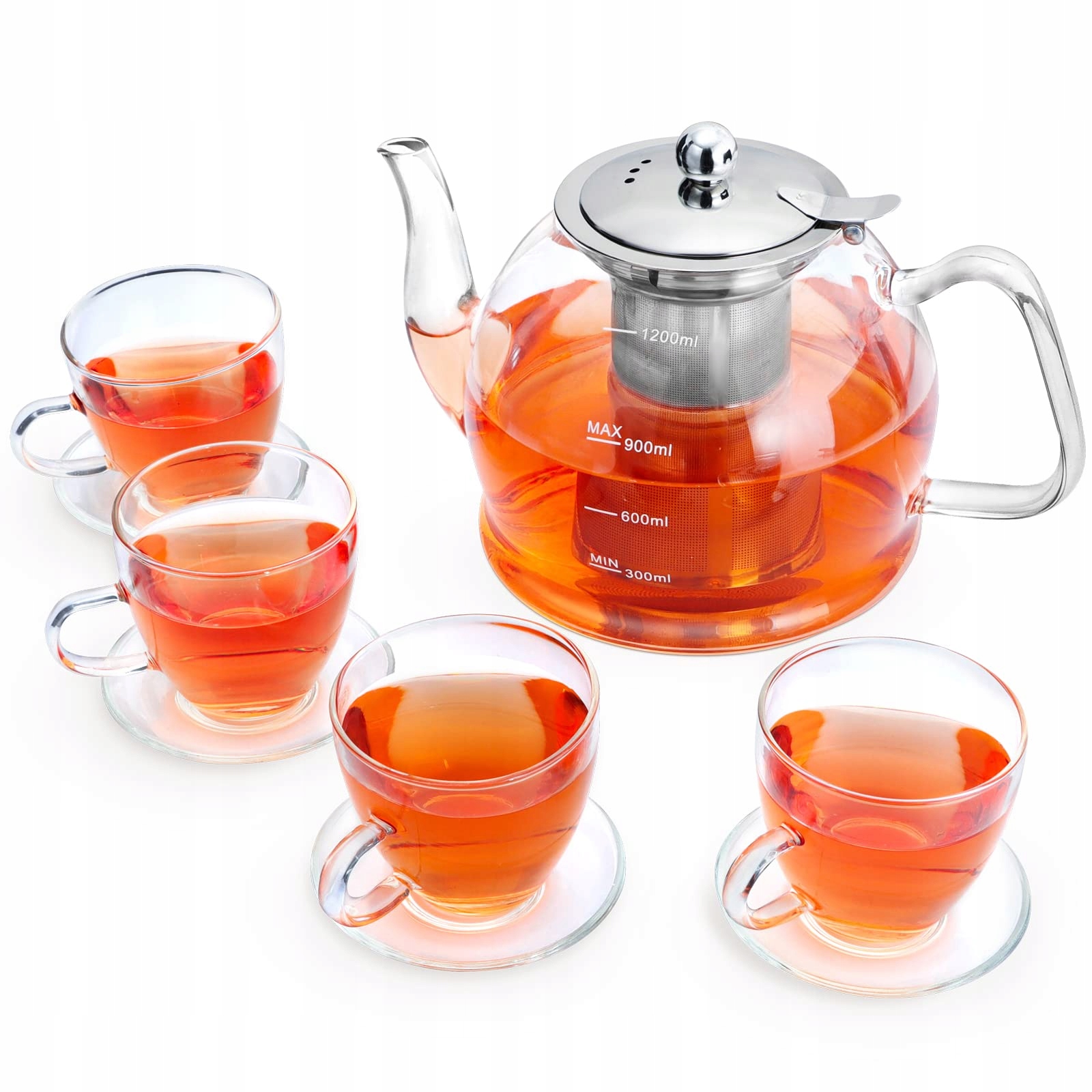 Teekanne Skleněná sada 1200 ML Vařič 4 Sklenice Borosilikátové