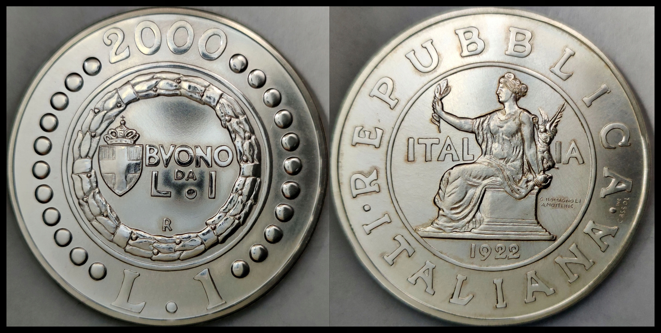 MNB - WŁOCHY 1 Lir 2000 # HISTORIA LIRA (1L 1922) # SREBRO # RZADKA # st 1-