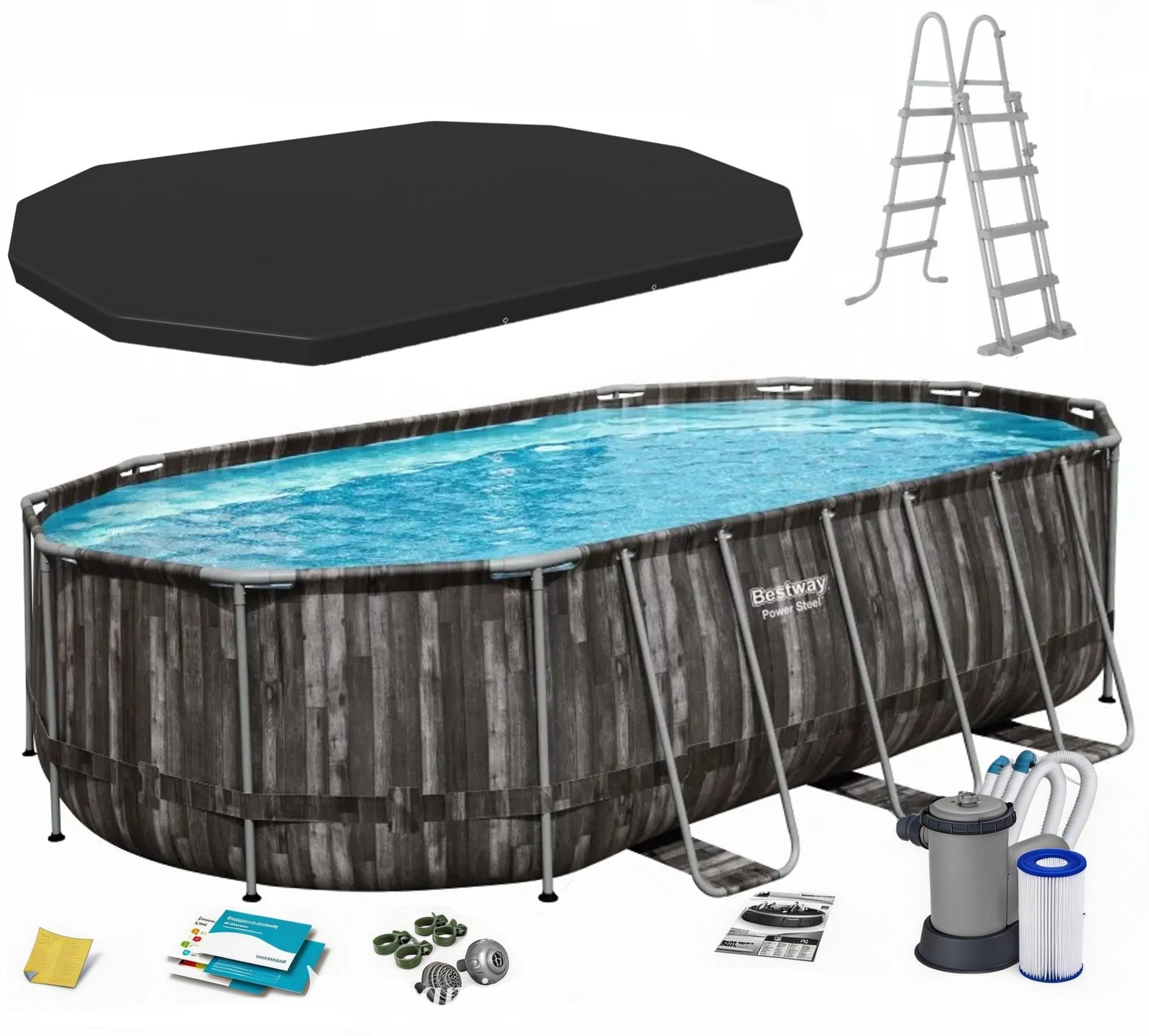 Bestway basen stelażowy Power Steel Swim 610 x 366 x 122cm Pompa Drabinka