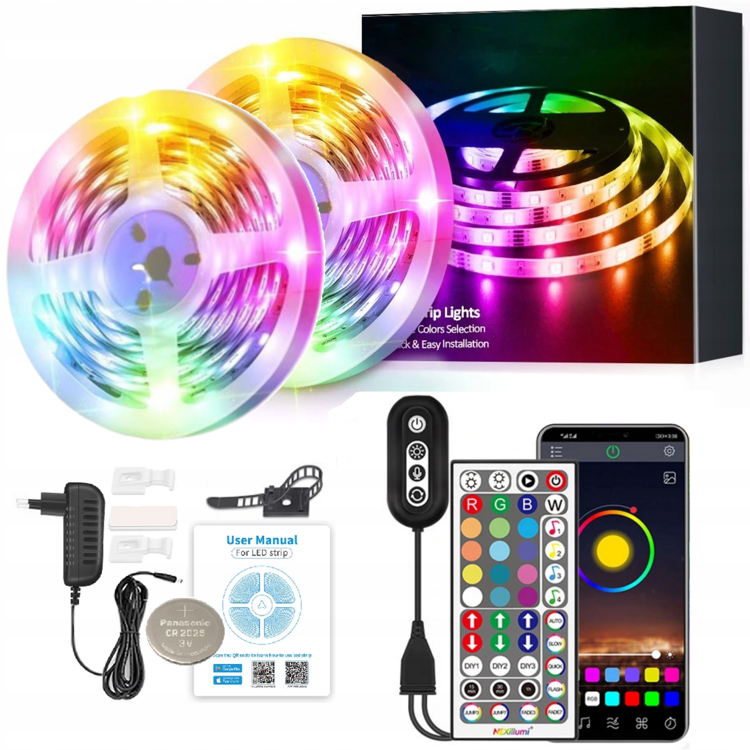 Taśma Led Rgb 5050 Aplikacja Bluetooth Pilot Zasilacz Muzyka Timer 12V 12M