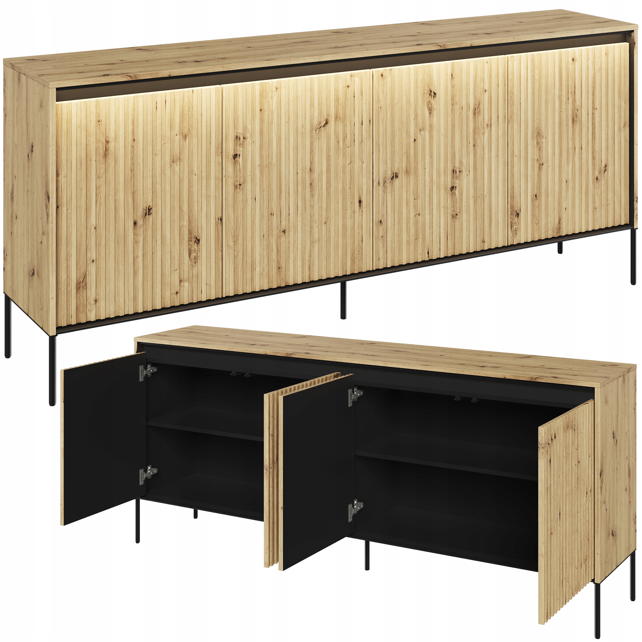 Szeroka Komoda ryflowana Lamele z oświetleniem Led dąb artisan TR-04