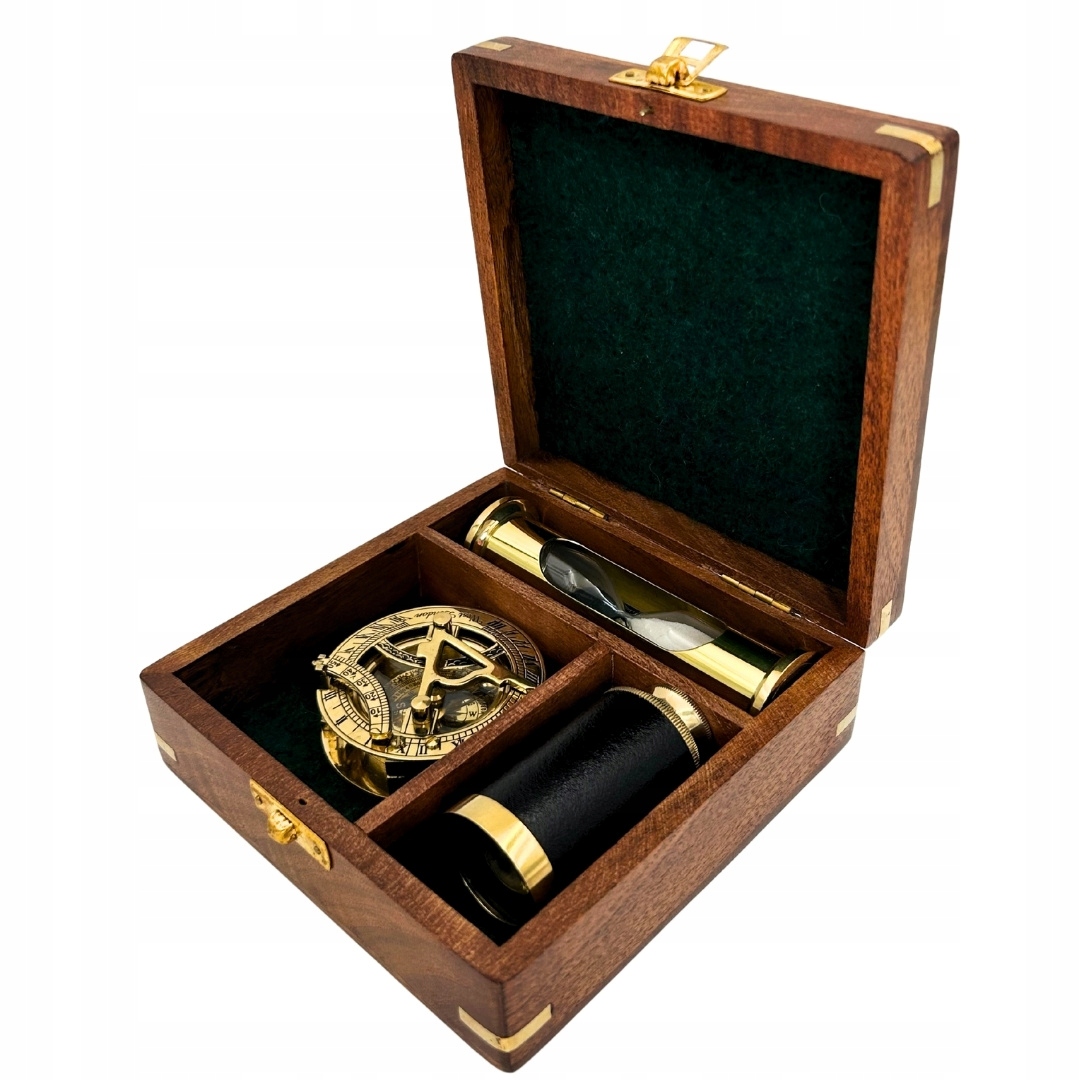 Retro darčekový set Kompas, ďalekohľad, presýpacie hodiny v krabici NC102365