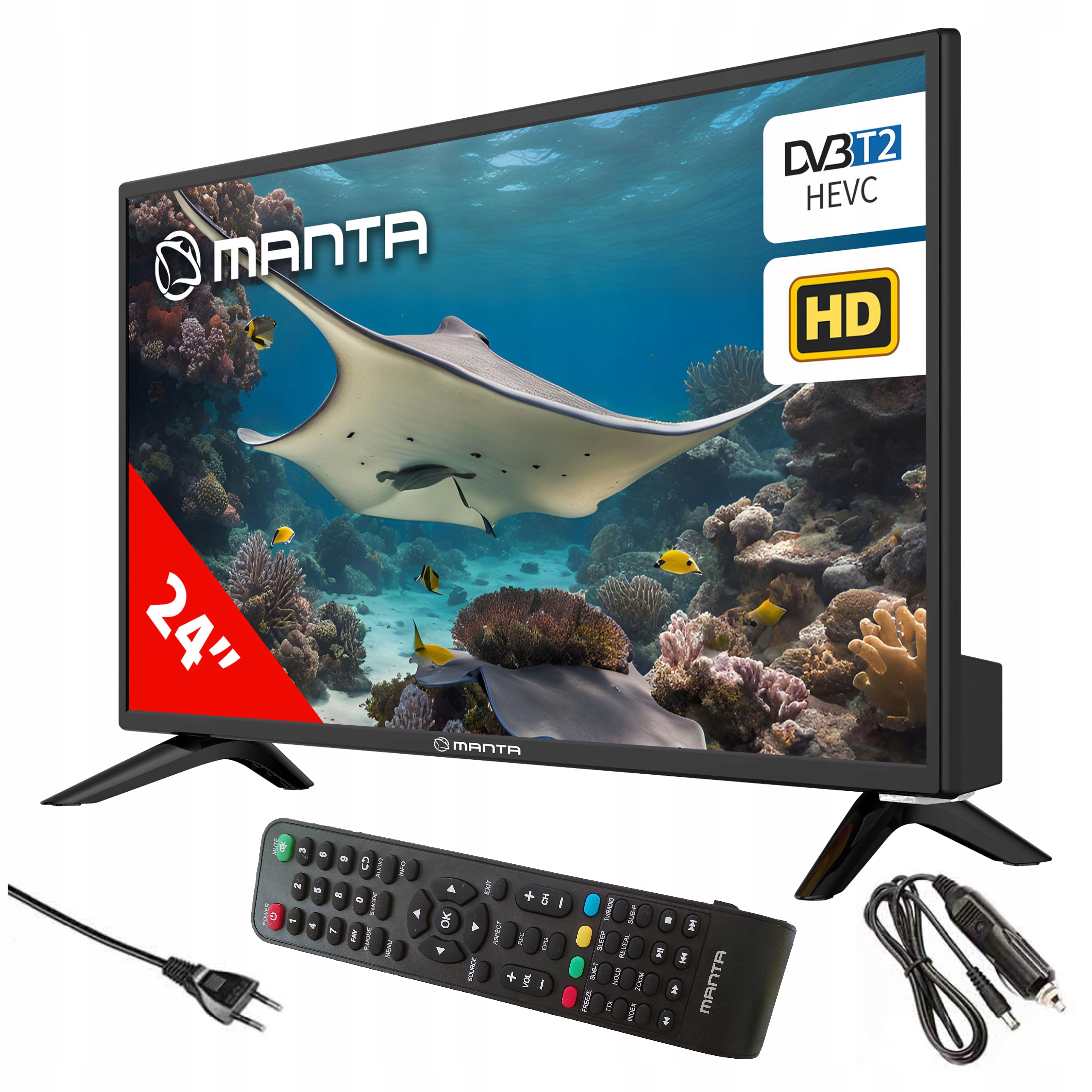 Telewizor 24 cale Tv przenośny 12V Hd Led tuner dekoder DVBT2 Usb CL+ Manta