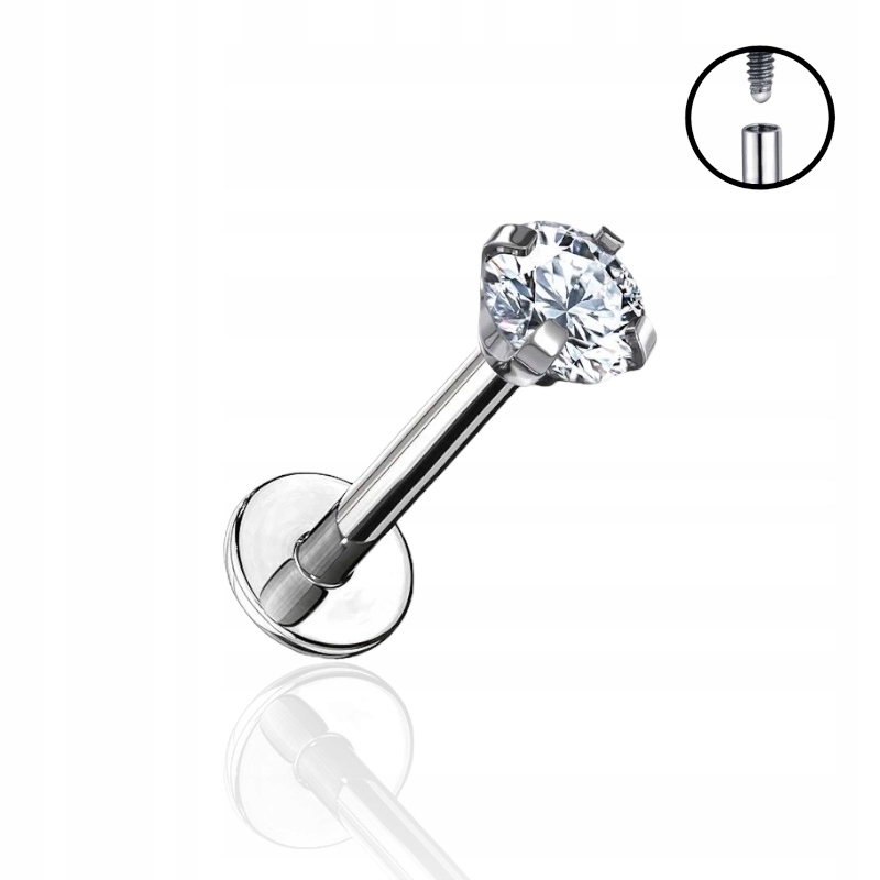 Kolczyk PIERCING Labret tytanowy z cyrkonią Helix Lobe Tragus 1,2/6/2