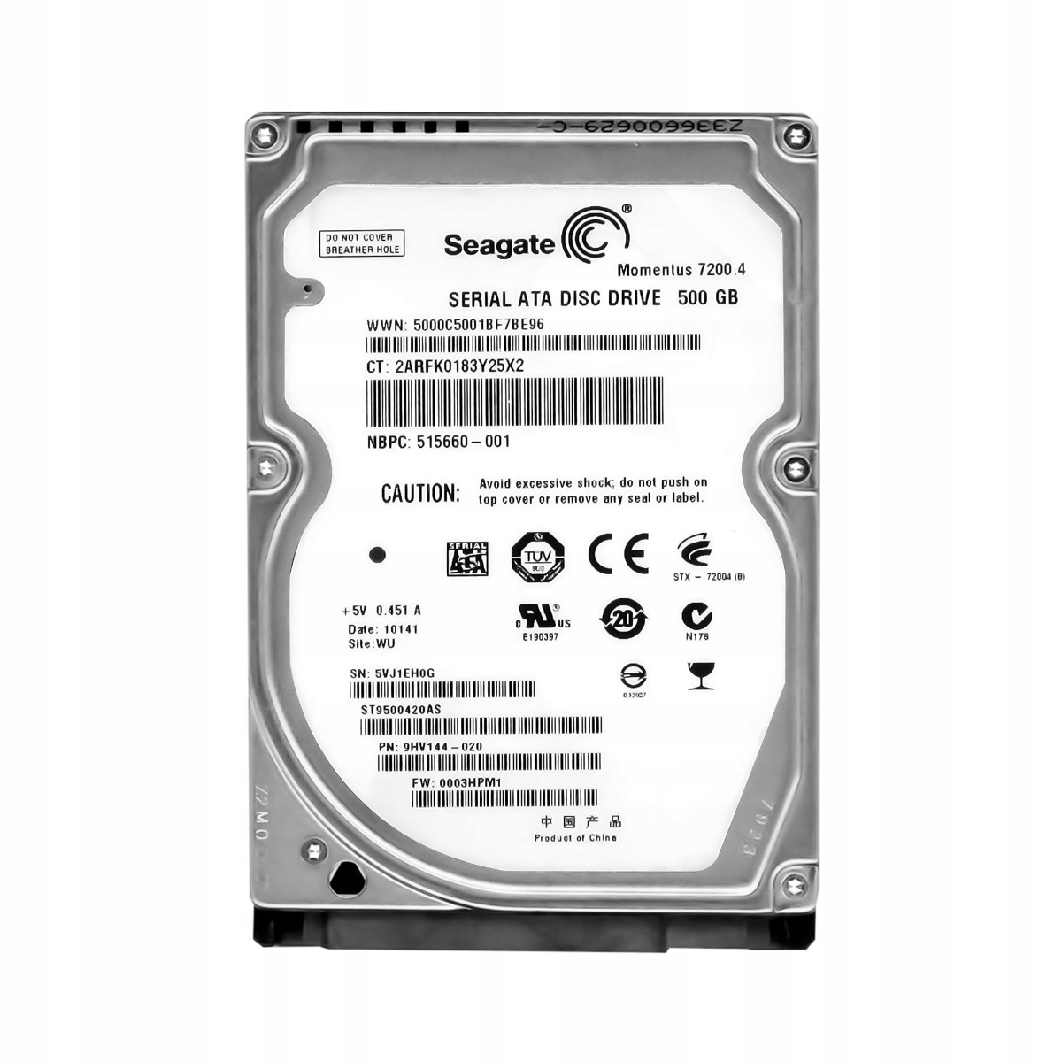 Seagate Moments 7200.4 500GB 7.2K Sata II 2.5'' ST9500420AS Fw: 0003HPM1