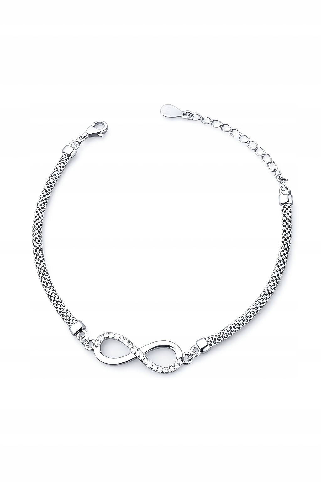 Stříbrný náramek Bismarck se zirkony, nekonečno, nastavitelný