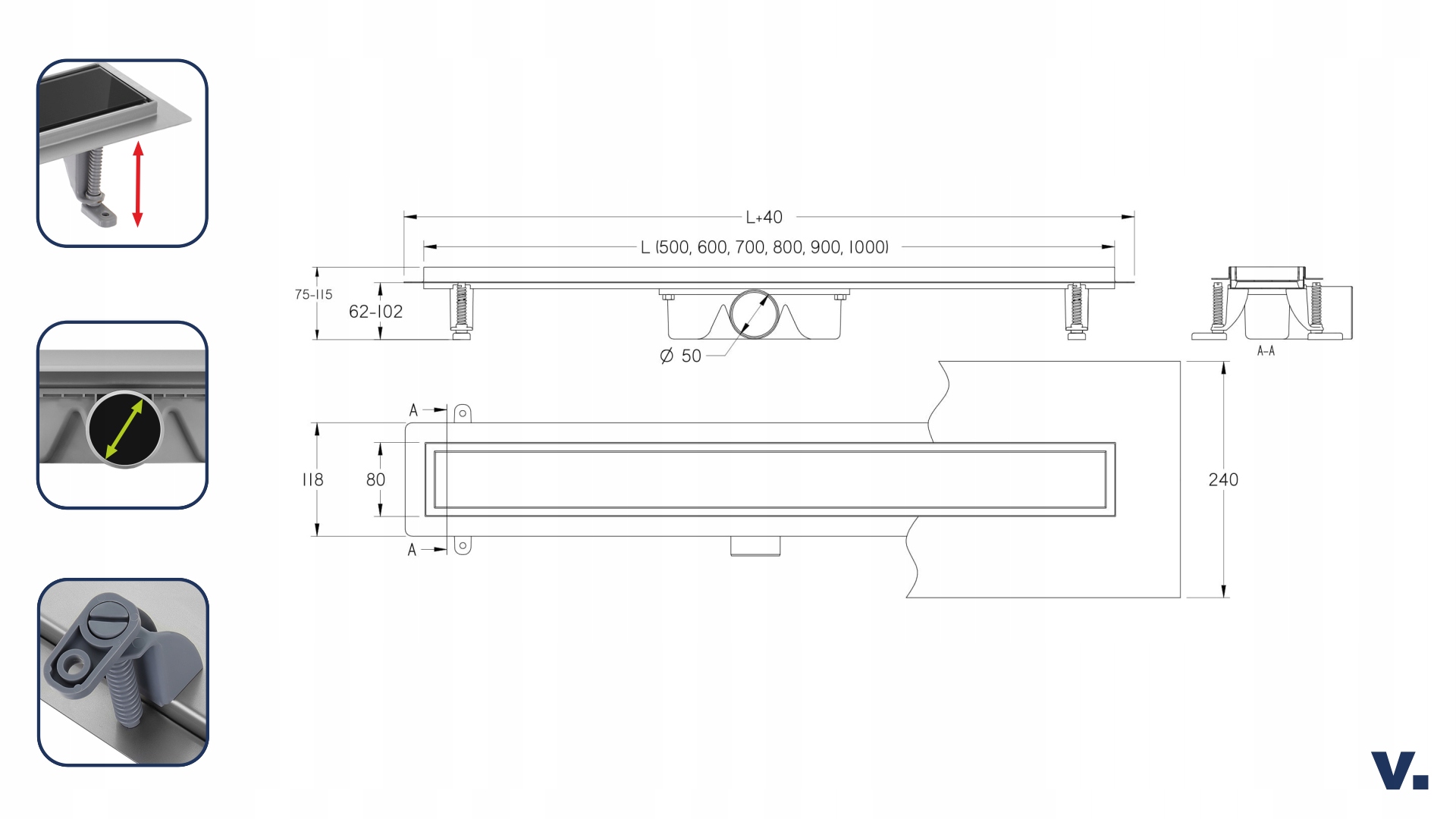 Odpływ liniowy VOGI SZKŁO CZARNE - 60 cm EAN (GTIN) 5904238123164