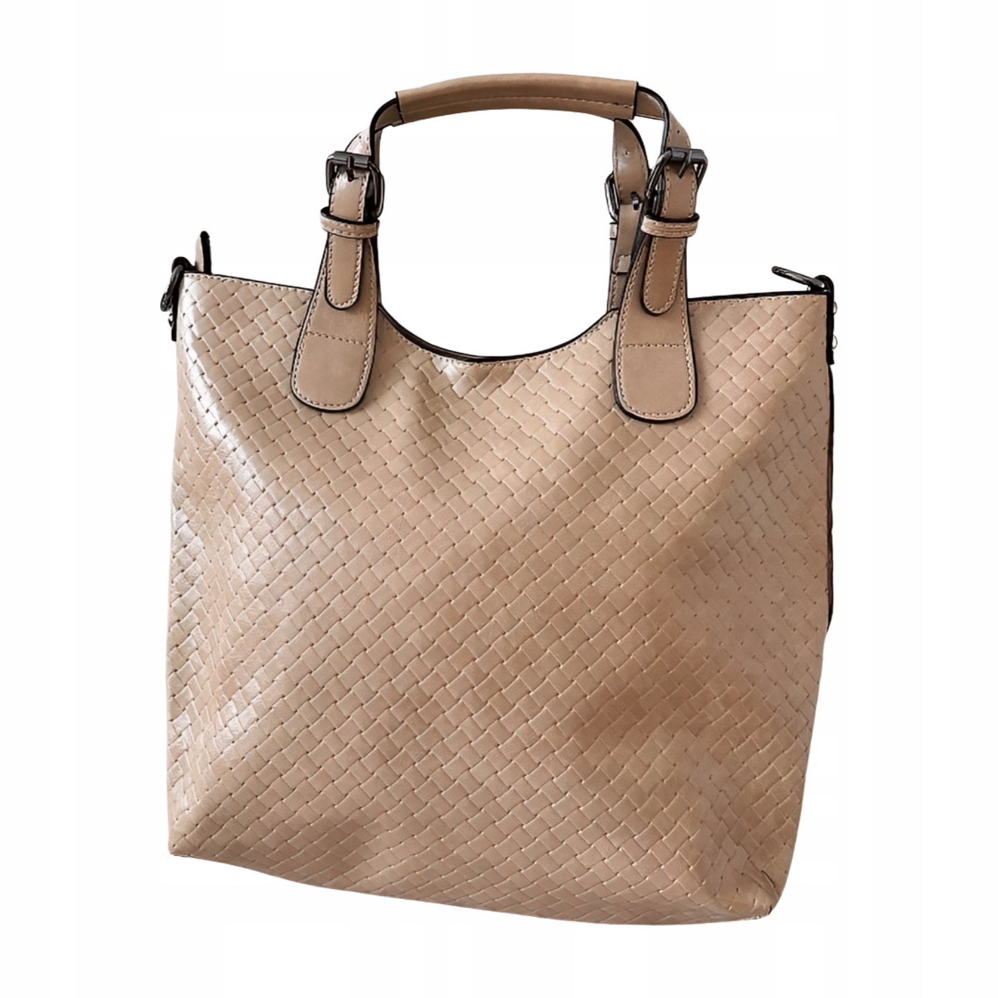 Ines Delaure kabelka shopper béžová s pleteninou